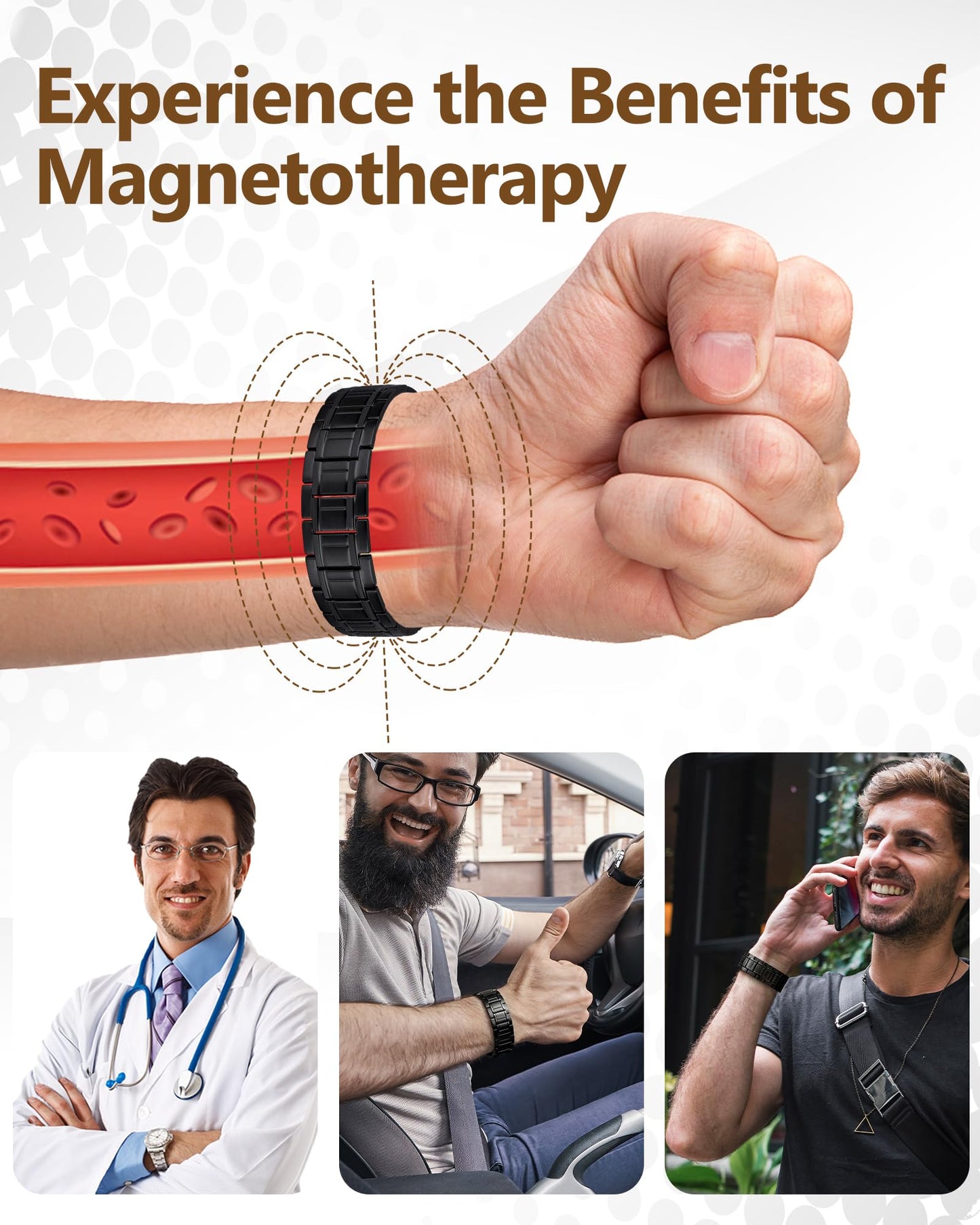 Feraco Magnetic Bracelets for Men, Titanium Steel Bracelets with 3X Ultra Strenth Neodymium Magnets, Adjustable Health Gift (Black)