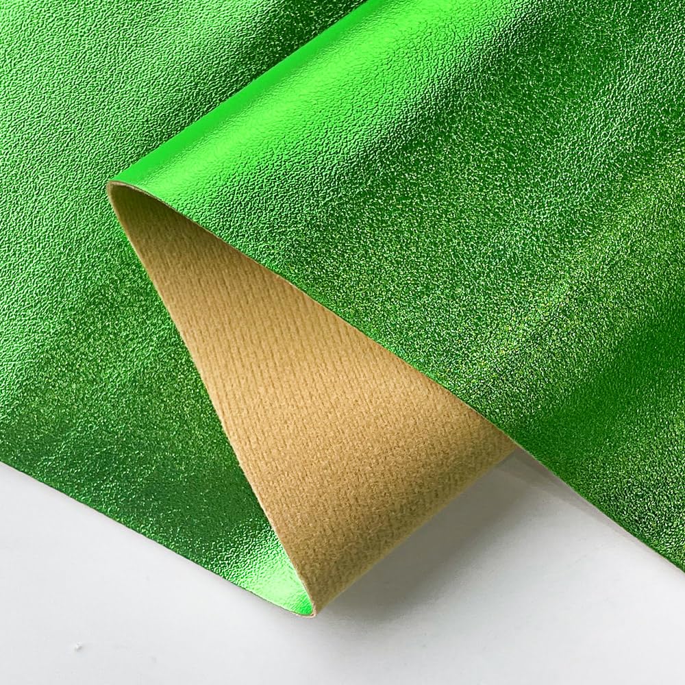 ONEART | Metallic Green Soft Faux Leather Fabric, 0.9 mm Lambskin Synthetic Pleather for Handbag Wallets Hair Bows Crafts