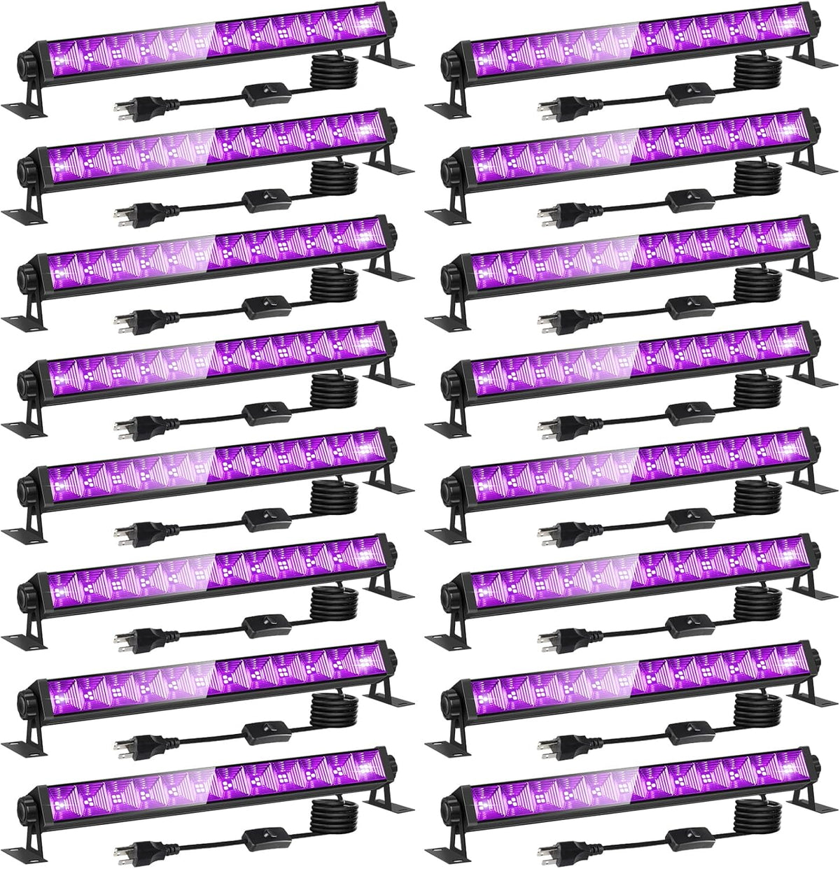16 Pack 40W LED Black Light Bar, Black Lights Light Up 8000ft² with Switch+Plug+6ft Cord, for Glow Party Supply, Halloween, Bedroom, Body Paint, Fluorescent Party