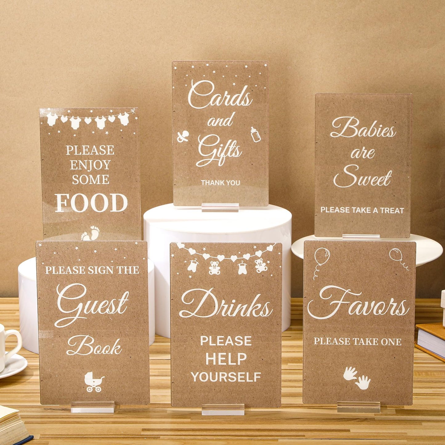 6 Pcs Kraft Baby Shower Table Decorations Acrylic Sign Centerpieces with Stand Take One Sign Birthday Decorations Party Supplies 5 x 7"