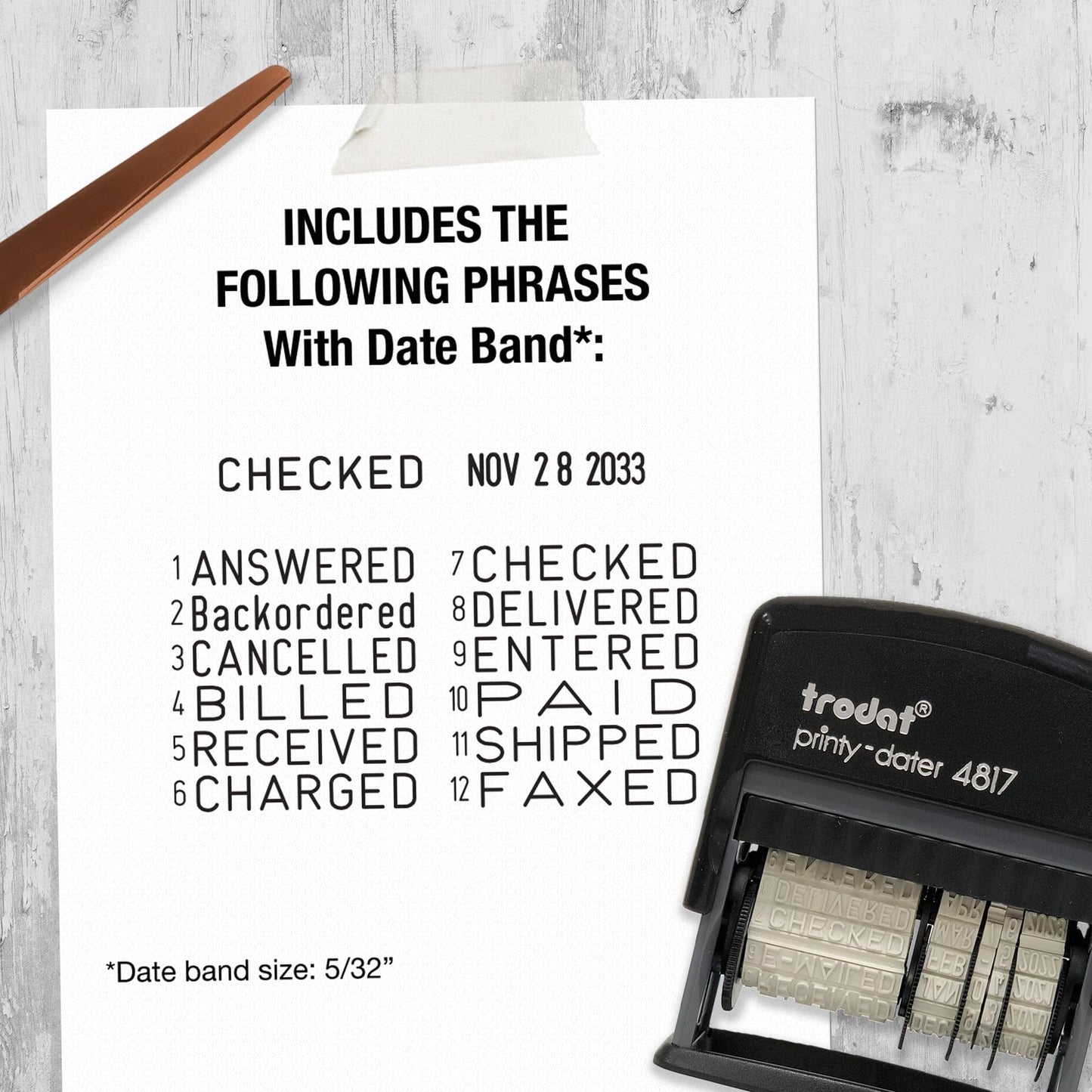 Trodat Printy 4817 Economy Dial-A-Phrase, 12 Popular Office Messages, Month in Letters, Day and Year in Numbers, Rubber Date Stamp – Self Inking (Black)
