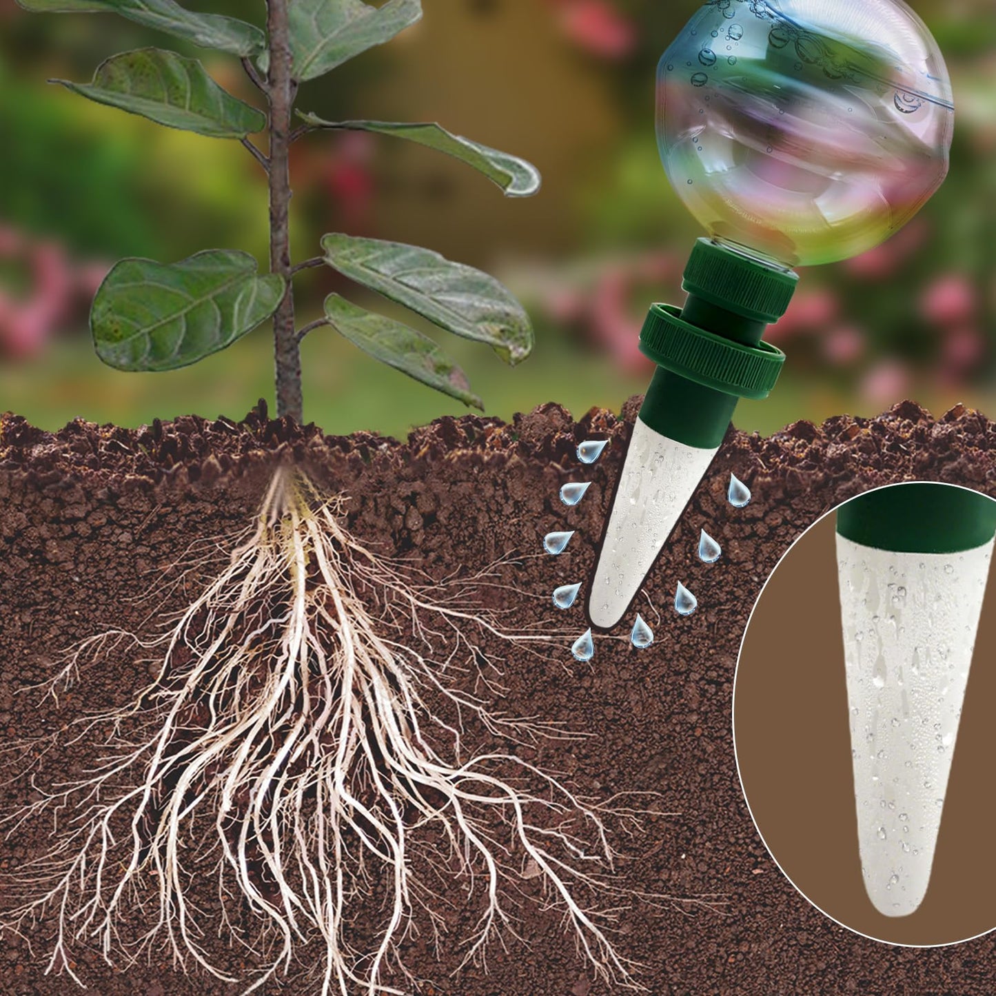 Floreevo 2 Pack Glass Self-Watering Globes for Plants, 6oz Automatic Plant Waterer Bulbs with Terracotta Slow Release Spikes, Vacation Indoor Outdoor Houseplant Watering Devices