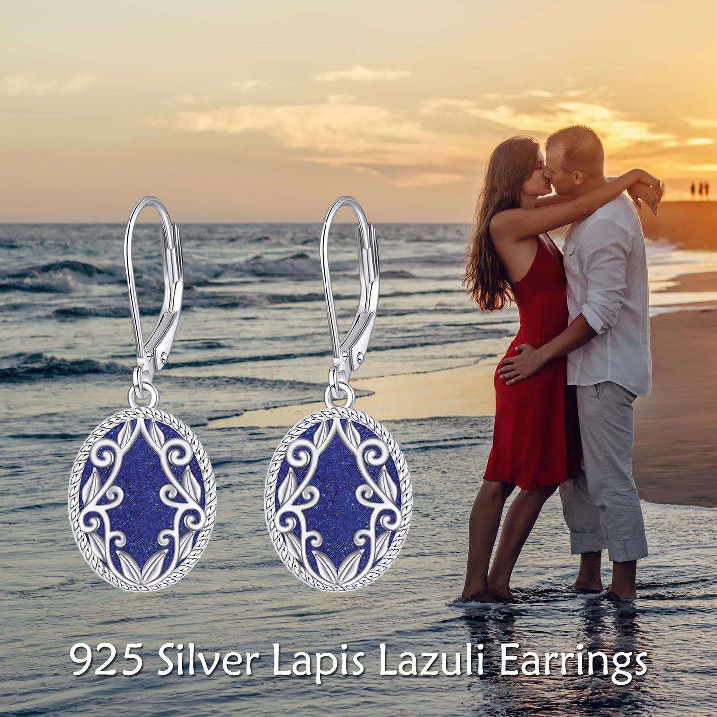 Lapis Lazuli Drop Earrings Sterling Silver Lapis Oval Leverback Earrings Blue Stone Dangle Earrings Jewelry Christmas Gifts For Women