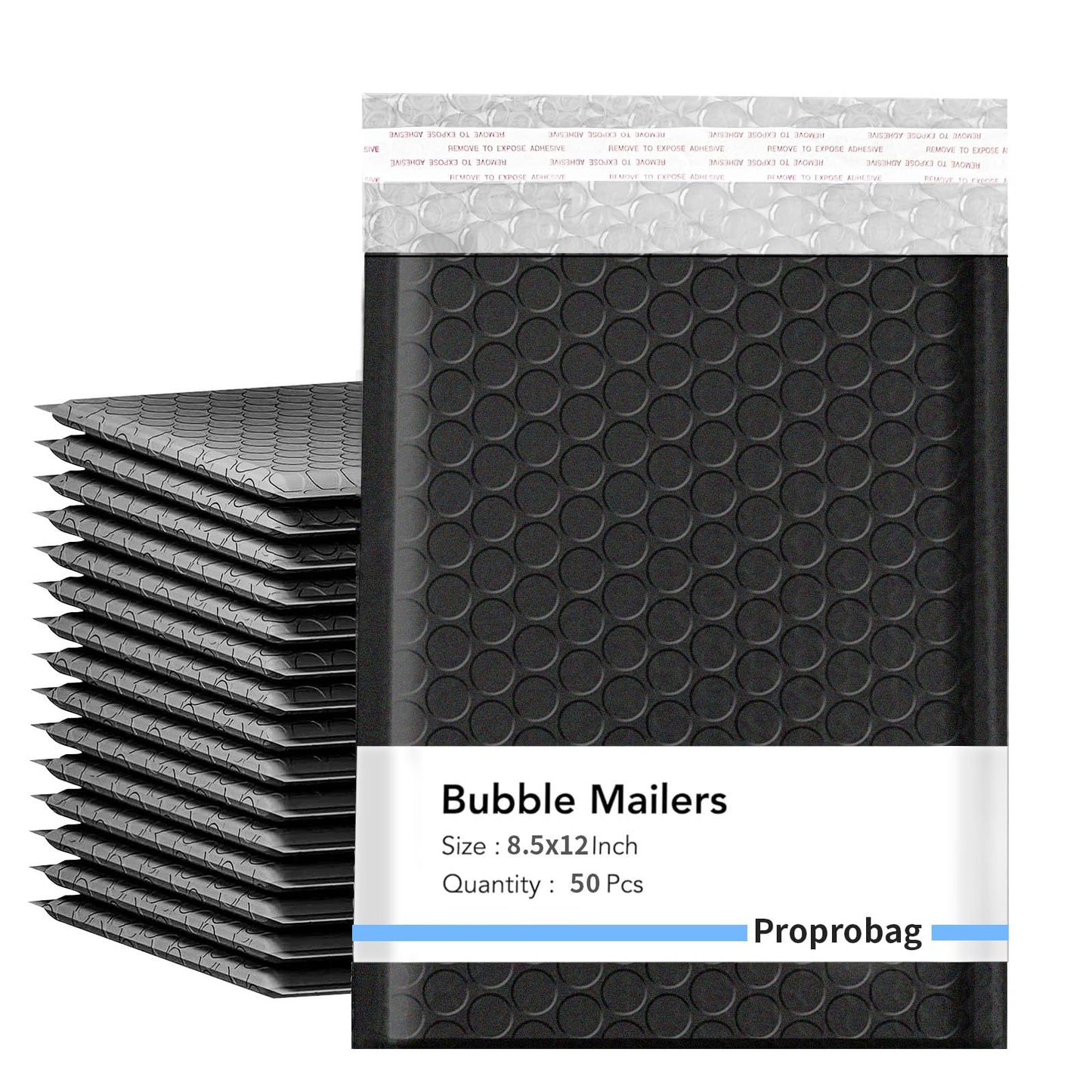 Proprobag 8.5 x 11 Bubble Mailers 50 Pack - Outer Size 9x12 Heavy Duty Black Padded mailer with Self Seal, Waterproof Shipping Envelopes, Bubble Wrap Protection for Ecommerce, Non See Through