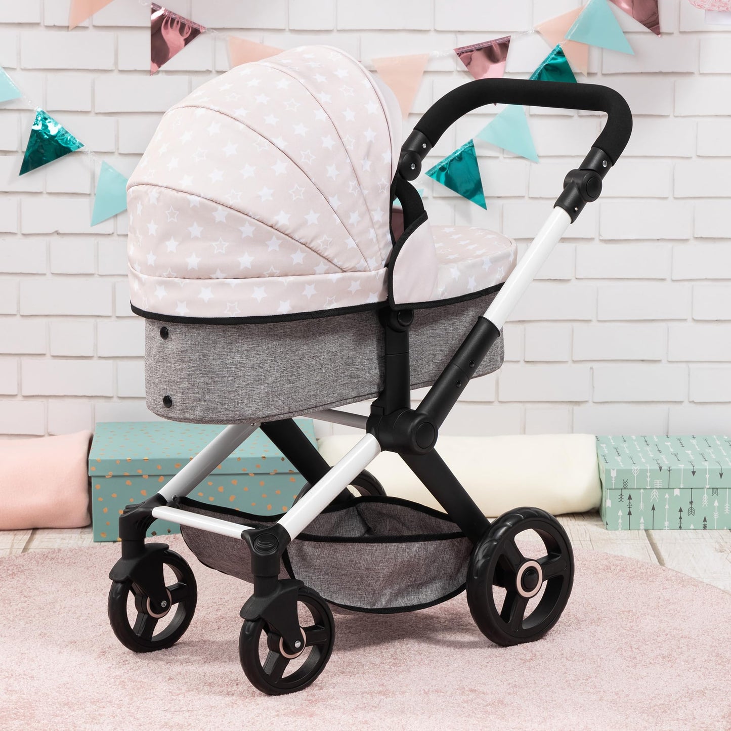 Bayer Pram Xeo - Doll Stroller with Stars Design, Convertible Pushchair for 18" Dolls, Ages 3+