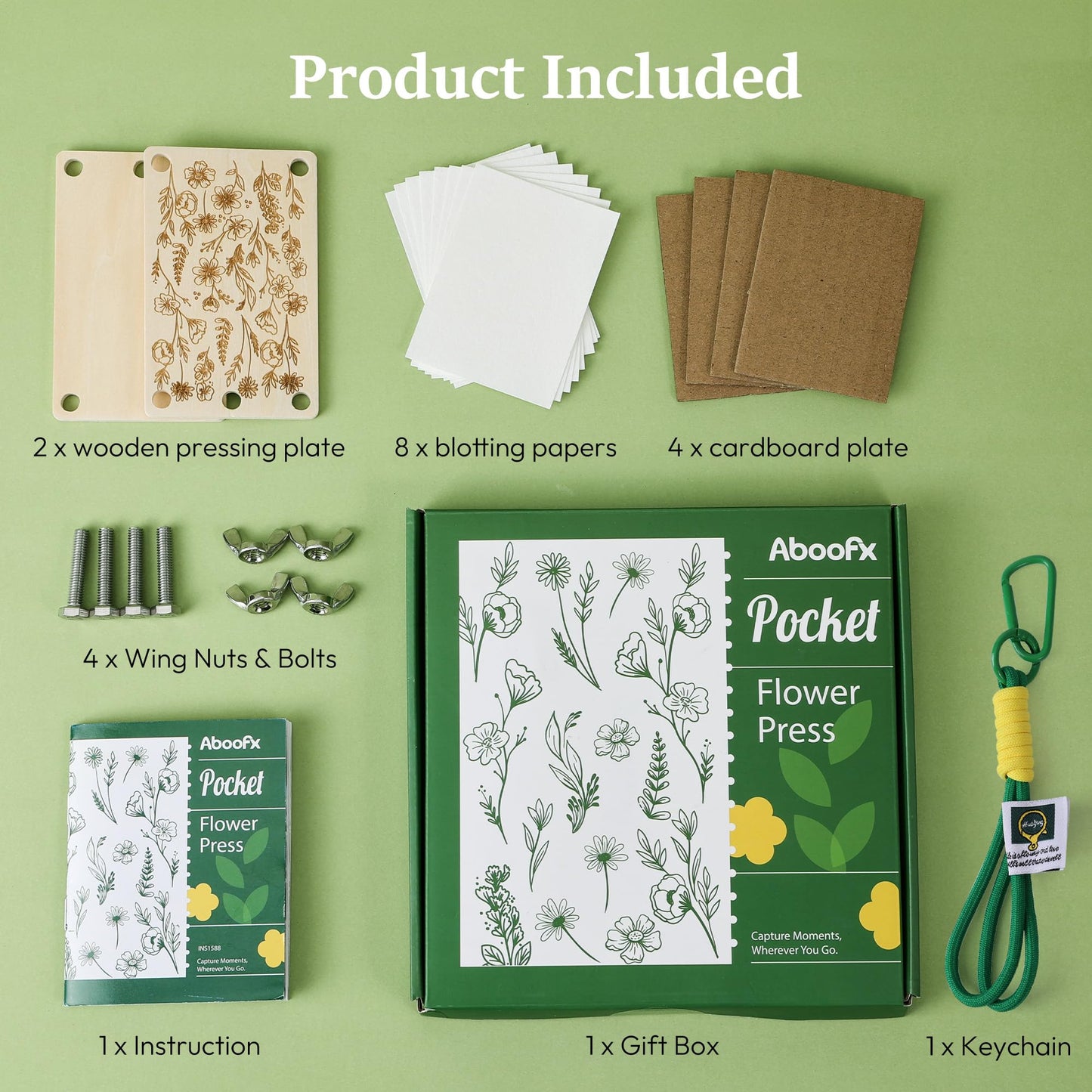 Aboofx Mini Flower Press Kit for Small Flowers Drying, Beginners-Travel Outdoor, Presses Plant, Leaves, Herbs, Micro Flowers, 2.5 x 4 Inch Pocket Pressed Flower Kit for Classroom, Arts Craft Lovers