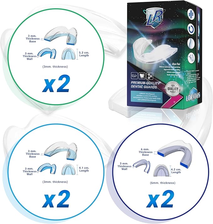 Moldable Mouthguards Pack of 6 in 3 Sizes, Custom Fit Dental Guards for Teeth Grinding, Clenching & Protection, Ideal for Night and Day Use