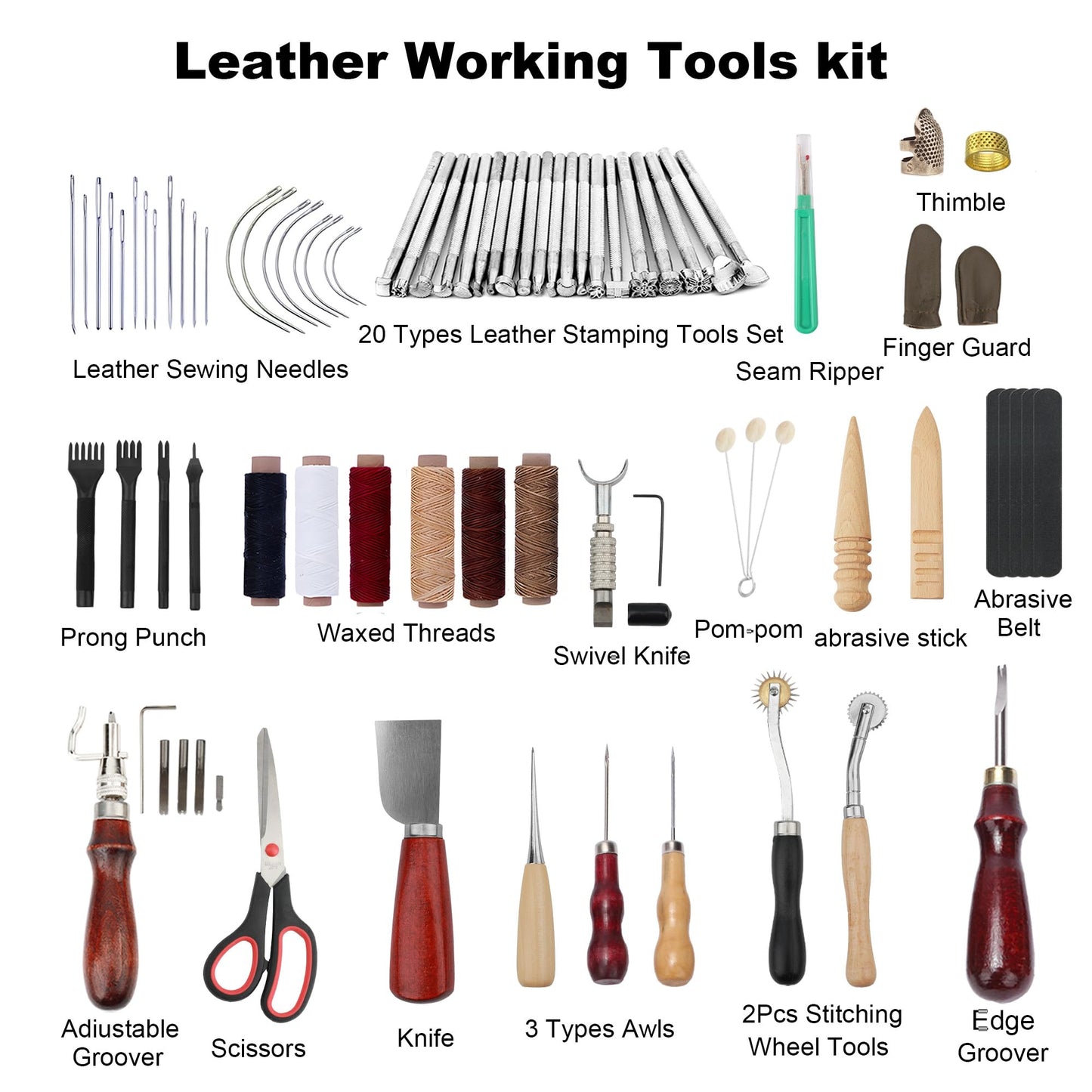 Dorhui Leather Working Tools Kit with Custom Storage Bag Leather Stamping Tools Leathering Craft Making for Cutting Punching Sewing Carving Stamping