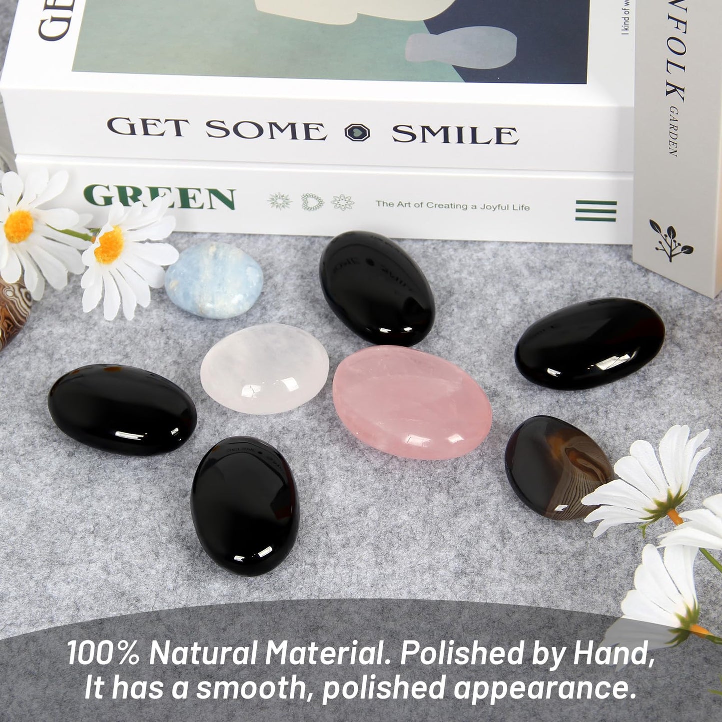 2.7''- 3.1'' Large Obsidian Palm Stone - 2 Pcs Black Obsidian Stone, Smooth Pocket Energy Crystals, Healing Worry Stones