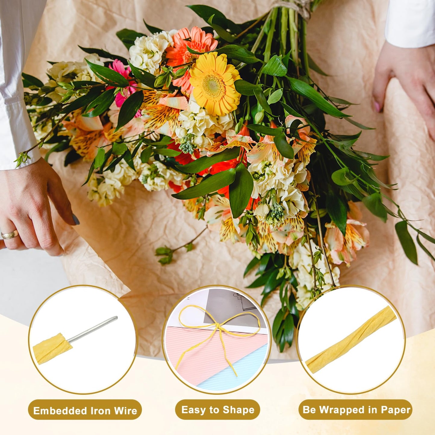 uxcell 55 Yards Floral Bind Wire Wrap Twine, 2mm Floral Wire Vine Bind Wire Rustic Craft Wire for DIY Projects Flower Bouquet Making Wreath Gift Wrapping Wedding Decoration, Yellow