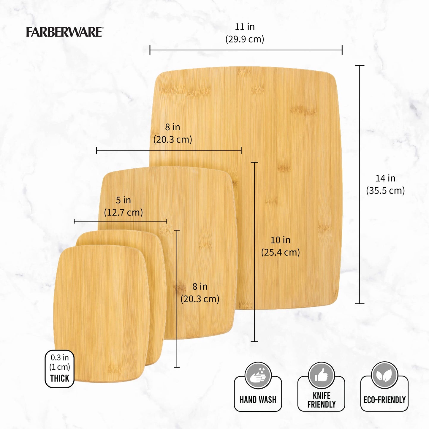 Farberware 4-Piece Bamboo Cutting Board Set - Reversible Boards for Chopping, Slicing, Charcuterie and Meal Prep - Kitchen Essential, Housewarming or Back-to-School Gift