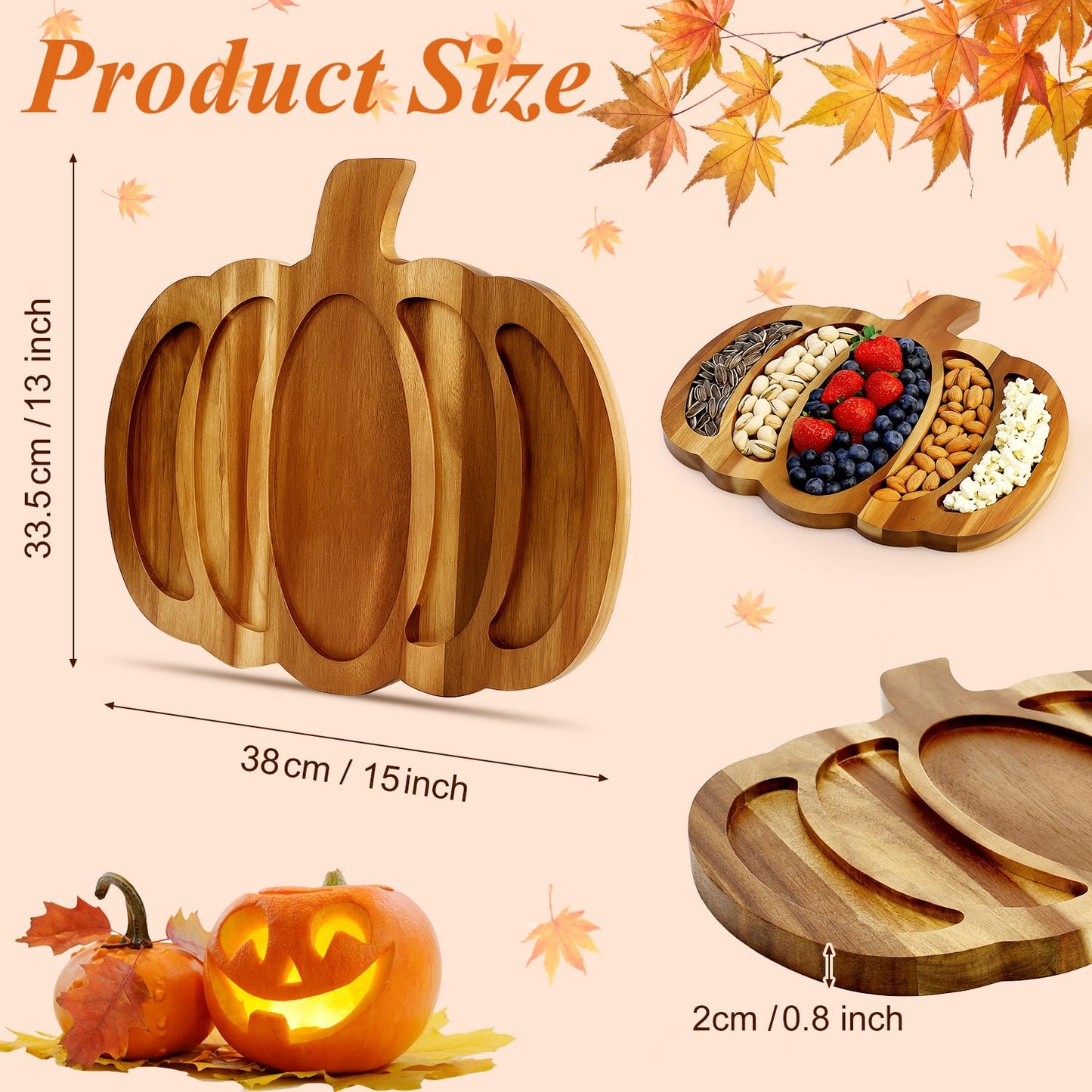 Renawe Acacia Wood Pumpkin Decor Halloween Charcuterie Boards for Kitchen Halloween Decoration Rustic Fall Serving Tray Food Dish Wooden Pumpkins Platter Thanksgiving Decorative Cheese Turkey Board