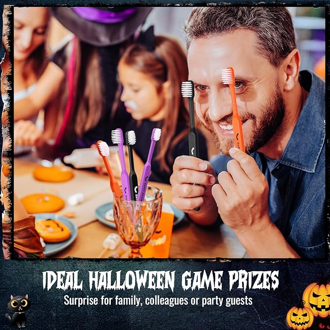 Happy Halloween Toothbrushes, Individually Wrapped Toothbrush for Giveaways, Halloween Toothbrushes Spooky Dental Care Trick or Treat(48 Pcs)