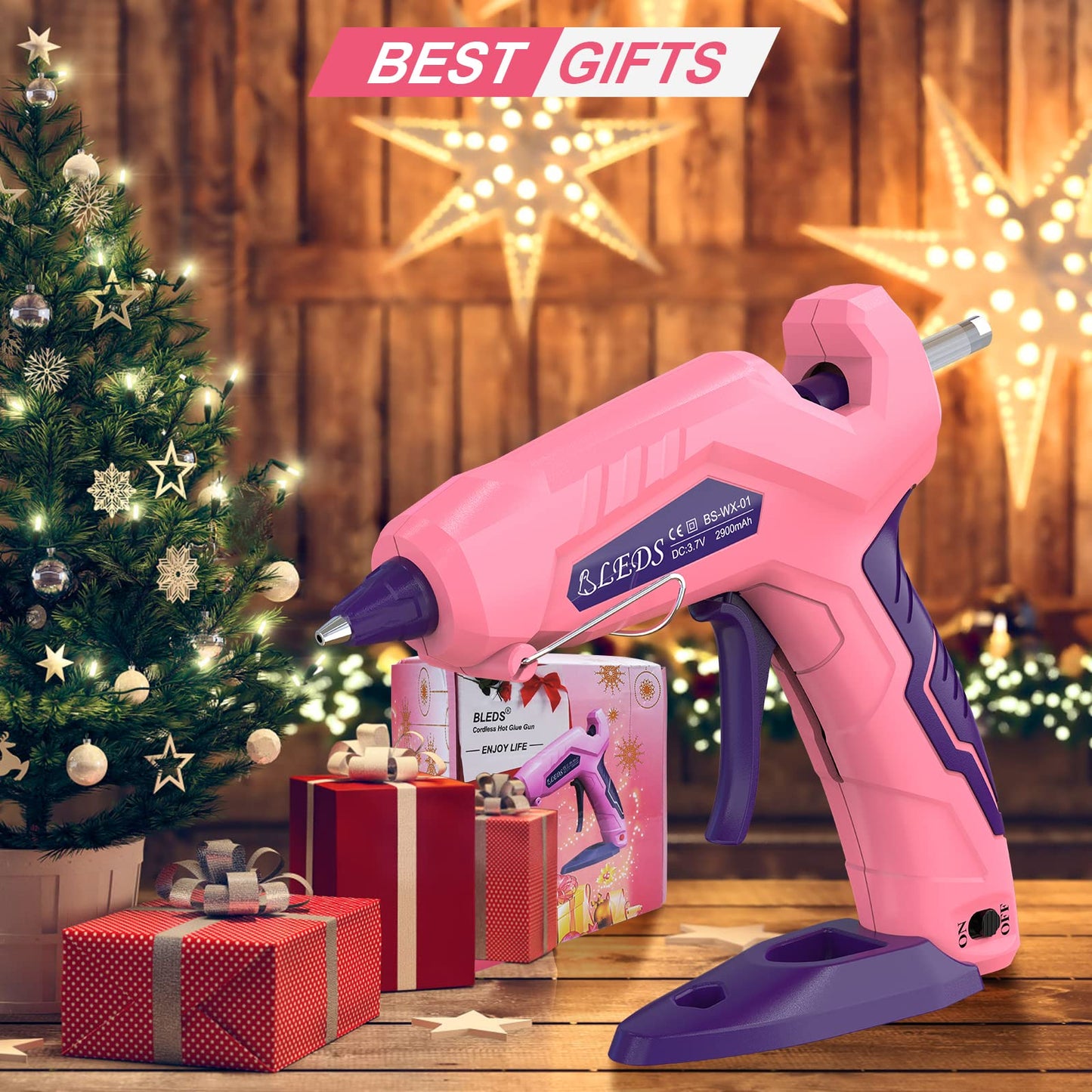 BLEDS Cordless Hot Glue Gun, Fast Preheating Mini Glue Gun Kit with 30 Glue Sticks & Storage Case, 2900mAh Rechargeable Anti-Drip Wireless Glue Gun for DIY Crafts, Home Repairs and School Projects