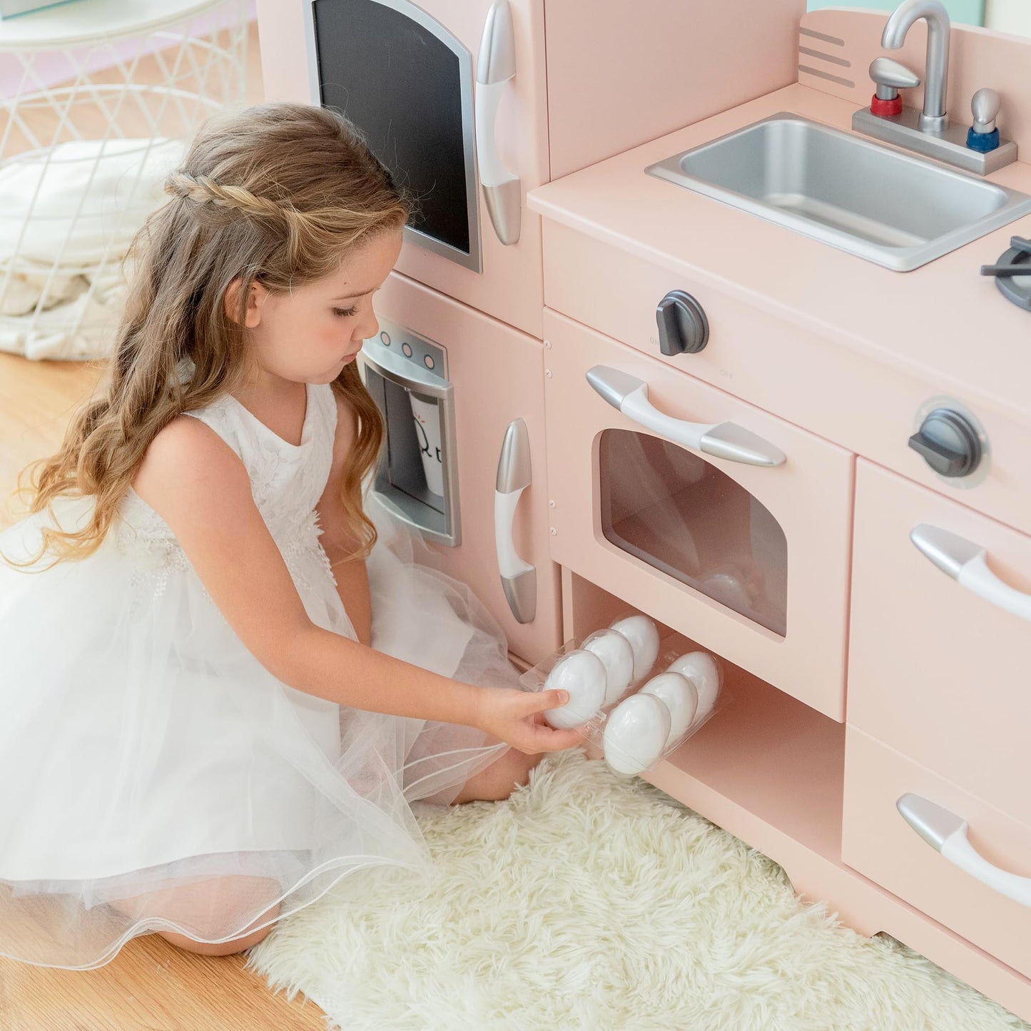 Teamson Kids - Retro Kids Toy Pretend Play Kitchen Playset with Refrigerator. Freezer. Oven and Dishwasher - Pink (2 Pcs)
