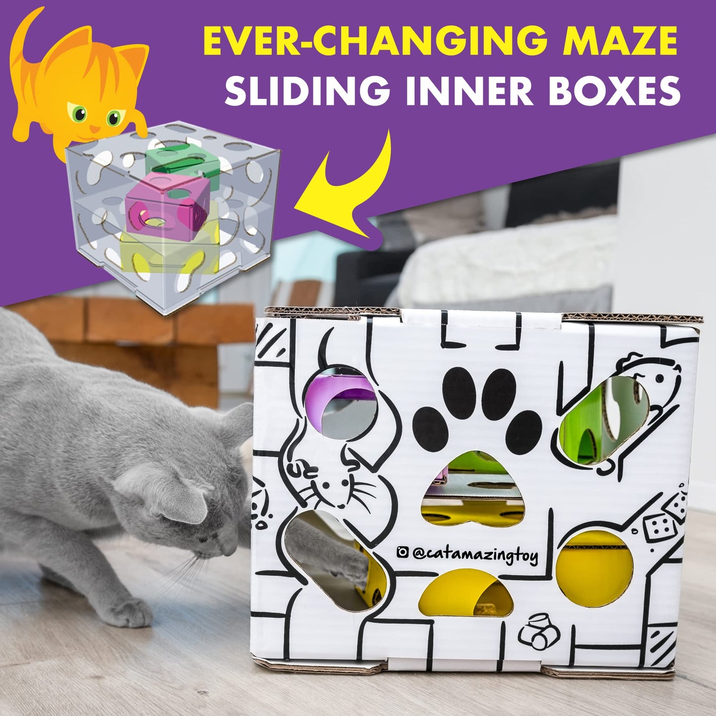 Cat Amazing Sliders – Puzzle Toy for Indoor Cats – Treat Box Interactive Maze – Enrichment Feeder – Best Cat Toy Ever!
