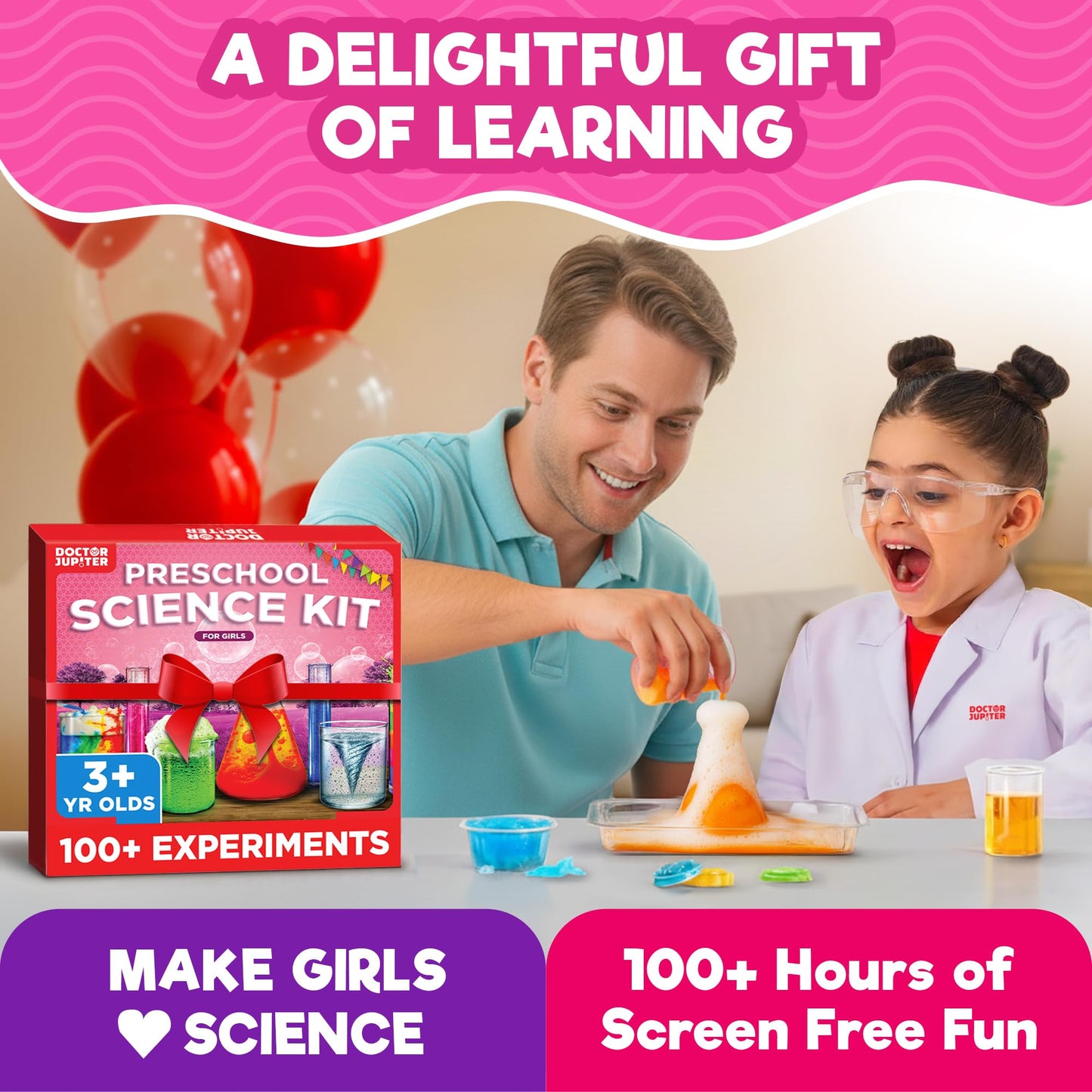 Doctor Jupiter Preschool Science Kit for Kids Ages 3-5 | Toddler Learning Activities, Birthday Gift Ideas for 3-4-5 Year Old Girls | Learning & Educational Toy STEM Kit with 100+ Experiments