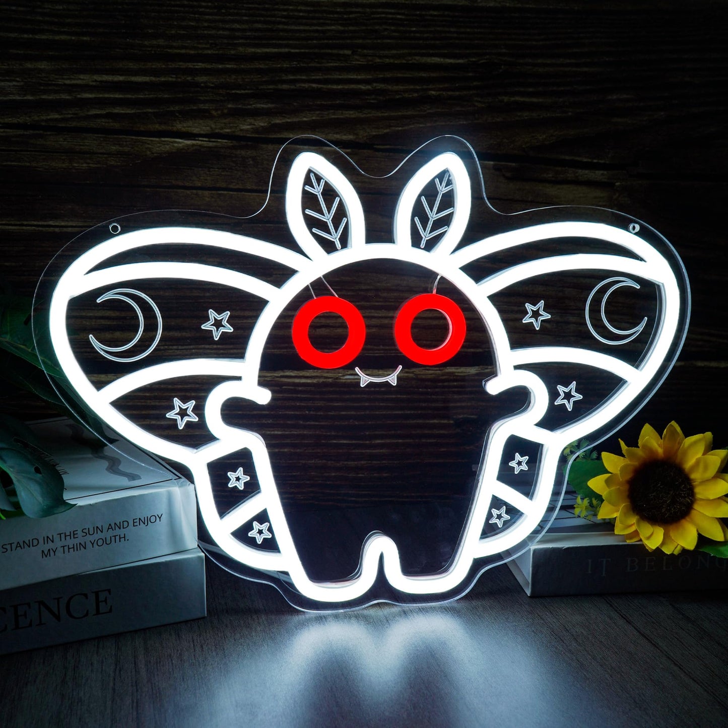 BZTPZ Mothman Neon Sign Cute LED Cryptid Wall Art Cartoon Neon Light for Kids Room Decor Mysterious Creature Light Gift for Fans(14.8 * 10.6inch)