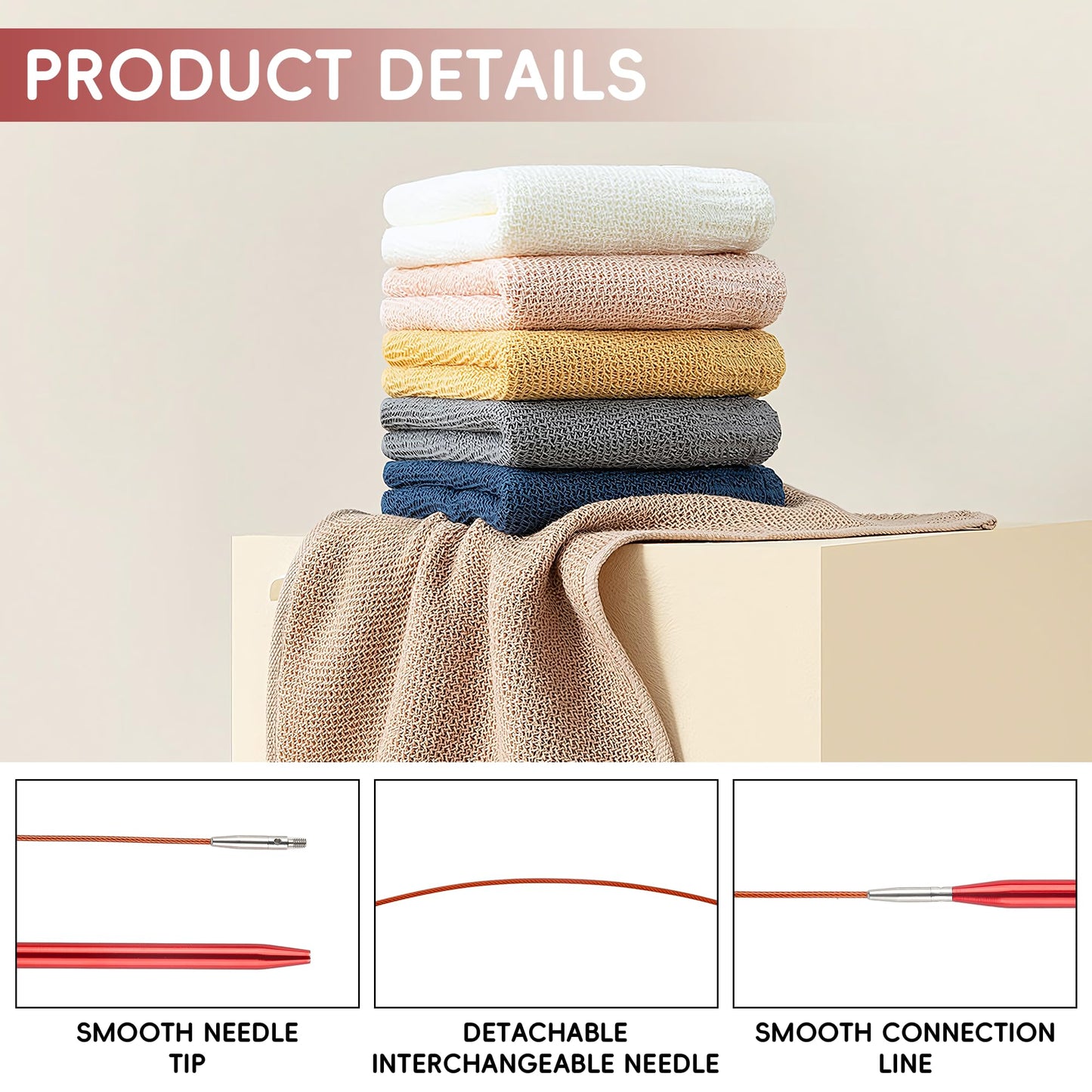 Interchangeable Circular Knitting Needles Set - 13 Pairs | Premium Aluminum Knitting Needles & Accessories | Red1