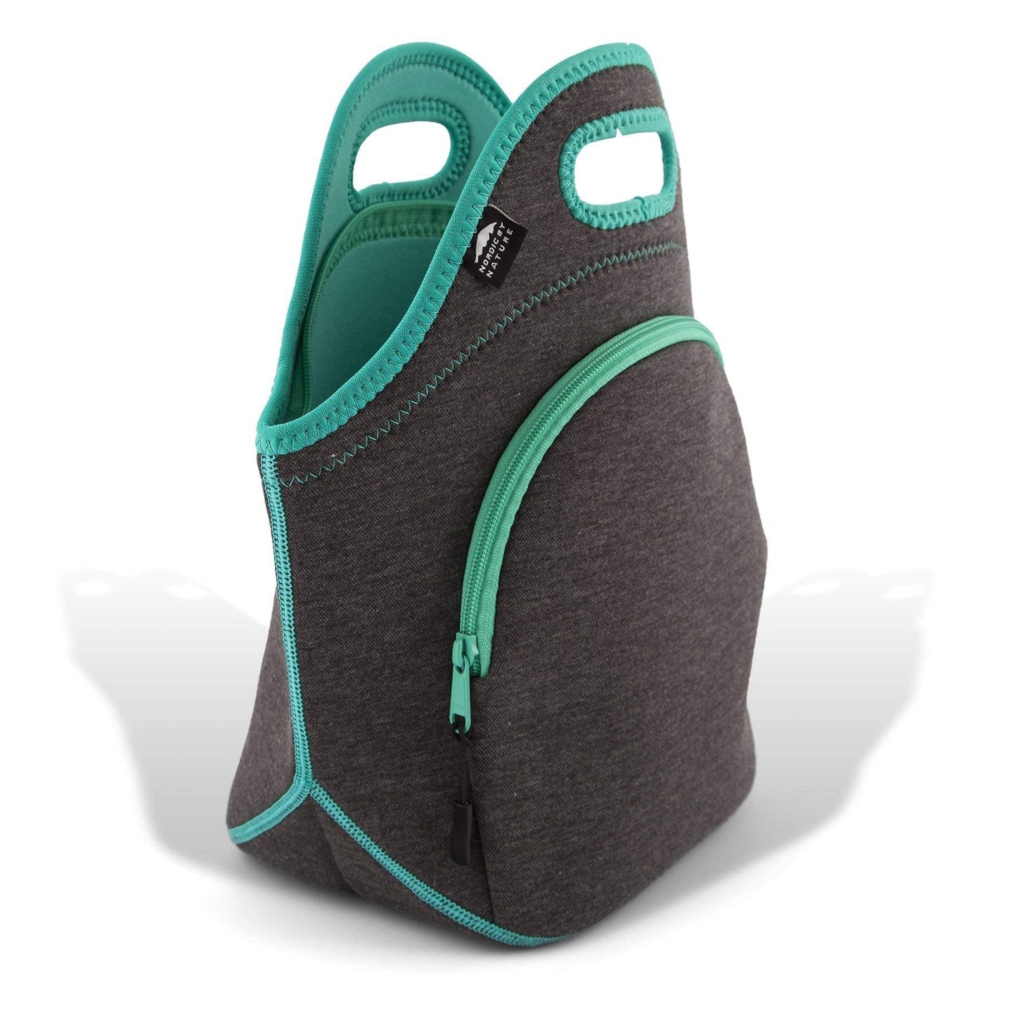 Nordic By Nature Insulated Neoprene Lunch Bag, Soft & Foldable Washable & Reusable Extra-Pocket (L) Dark Grey/Lagoon