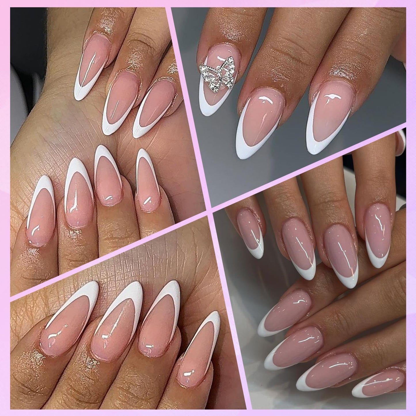 Lifextol 240pc French Tip Press on Nails Medium Fake Nails with Glue & Sticky Tab, Stiletto False Acrylic Nails Press on Nails Almond Nail Tips Stick on Artificial Glue on Nails Press ons Fingernails