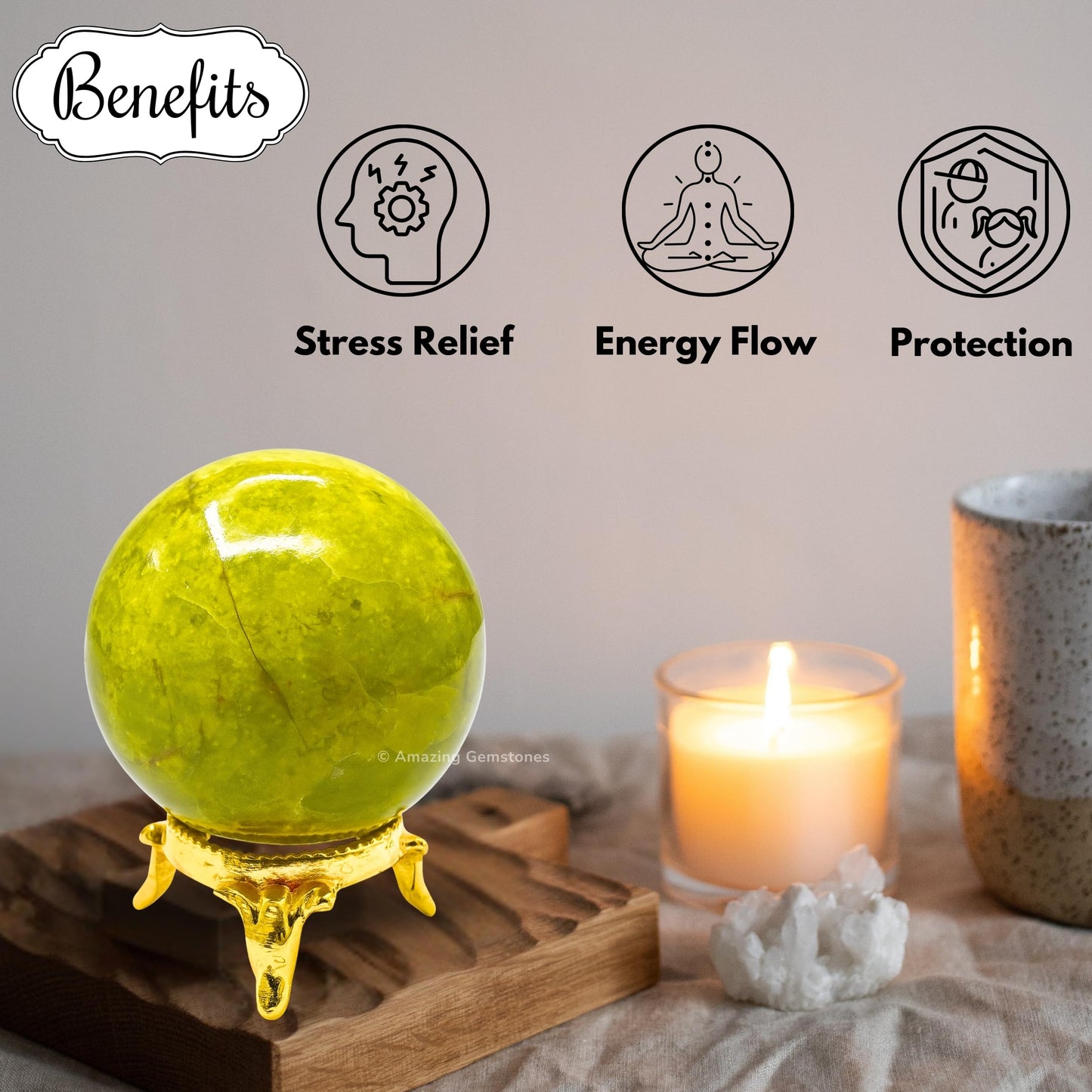 Amazing Gemstone Green Opal Crystal Ball with Stand - 2 Inches Crystal Sphere Meditation Balls for Witchcraft and Decorative Balls