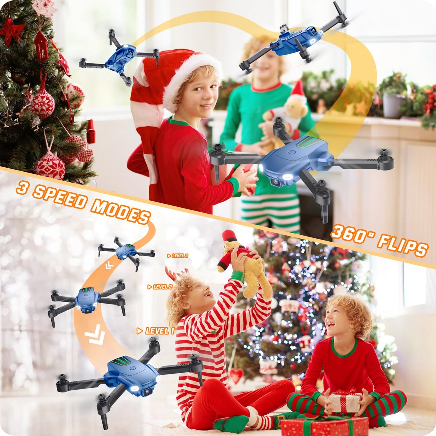 Foldable Drone with Camera for Kids Beginners - Remote Control Helicopter Toys Gifts for Boys Girls, 1080P HD FPV RC Drones with 2 Batteries, One Key Start/Land, Altitude Hold, Gesture Selfie, Blue