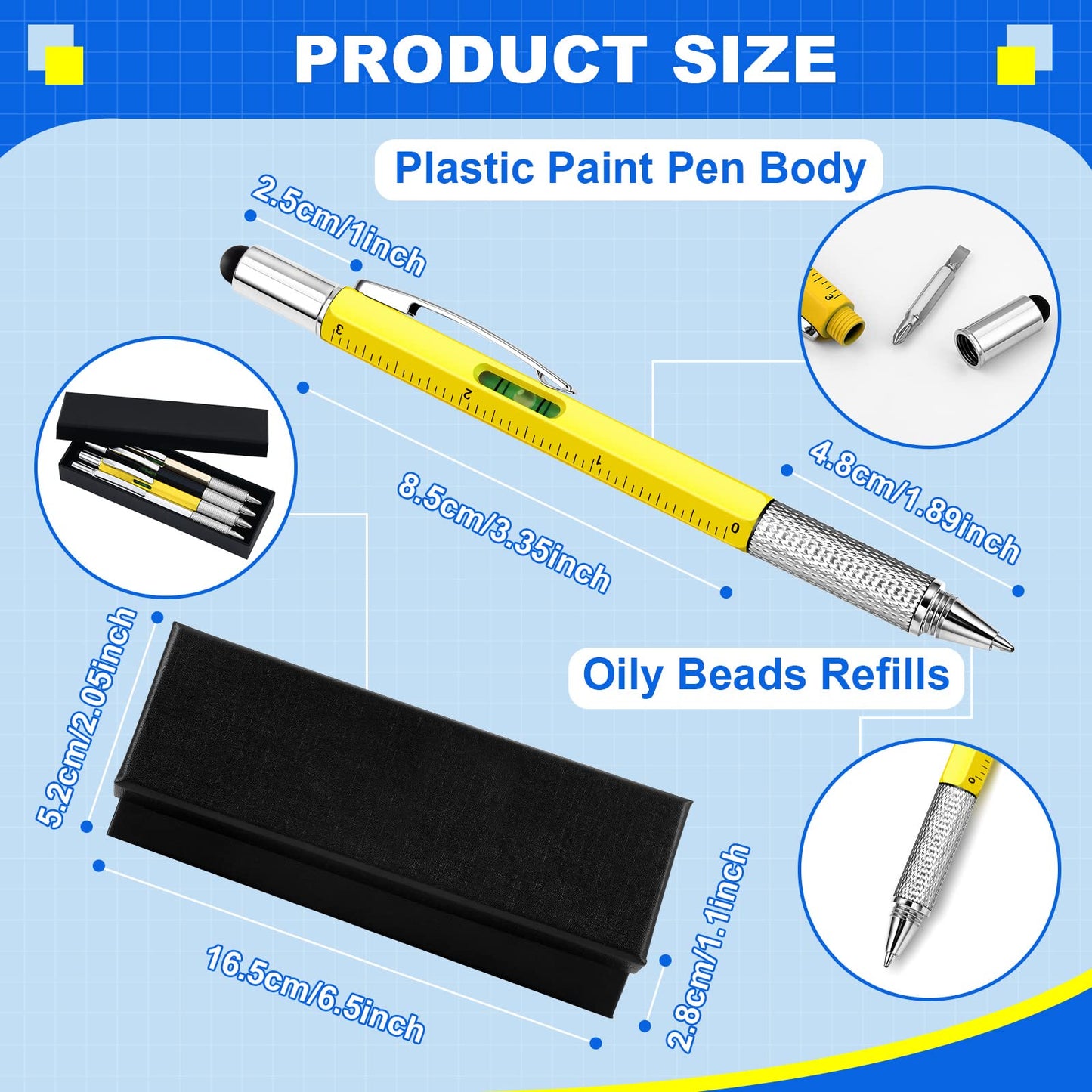 Zhanmai 72 Pcs Christmas Multitool Pen Gifts Bulk 6 in 1 Tool Pen with Level Gauge Ruler, Screwdriver, Stylus & 80 Replacement Refills, Unique Birthday Gifts for Men(Multicolor)