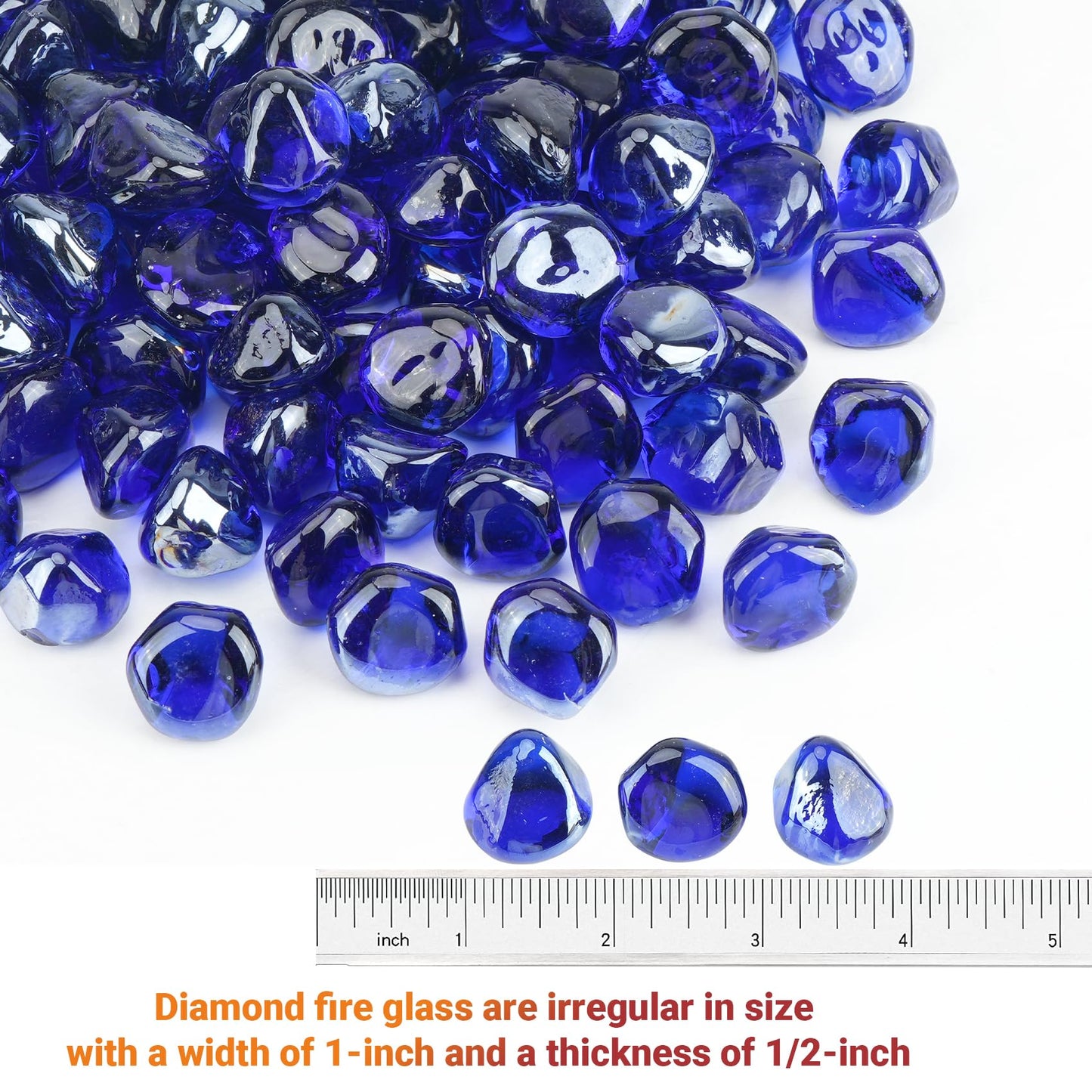 Skyflame 10-Pound Fire Glass Diamonds for Fire Pit Fireplace Landscaping, 1/2 Inch Reflective Glass Fire-Diamonds, Cobalt Blue