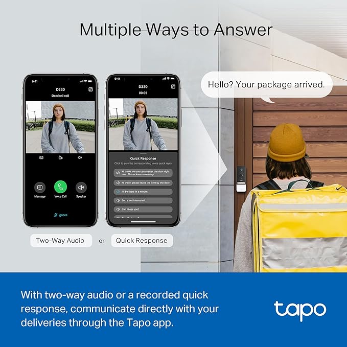 Tapo TP-Link Smart Video Doorbell Camera, Chime Included, 2K 5MP, Color Night Vision, 2-Way Audio, Free AI Detection, Cloud/SD Card Storage, Works w/Alexa & Google Home, D230S1