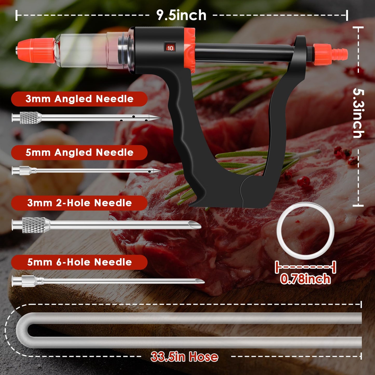 Dreyoo Marinade Injector Syringe for Smoking, Meat Injector Syringe with 3 Flow Settings, 4 Precision Needles & 33.46in Hose Ideal Meat Syringe Pump for BBQ, Smoking, Turkey and Holiday Feasts
