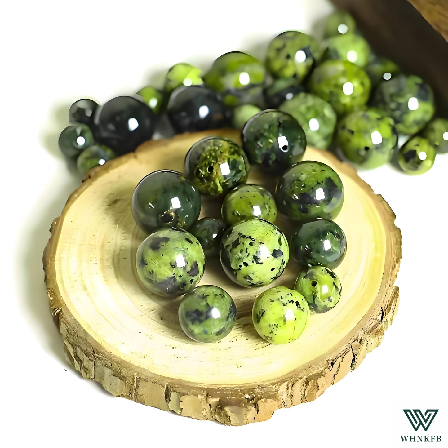 WHNKFB 10mm 50PCS Natural Green Opal Round Beads, Translucent Loose Gemstone Beads for Jewelry Making Craft - 4mm 6mm 8mm 10mm Options with Free Elastic Cord