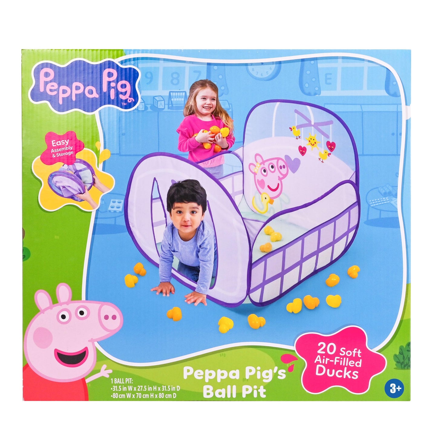 Peppa Pig Ball Pit Crib, Large Pop Up Tent with Crawl Through Opening, Includes 20 Duck Shaped Play Balls, Toddlers 2+