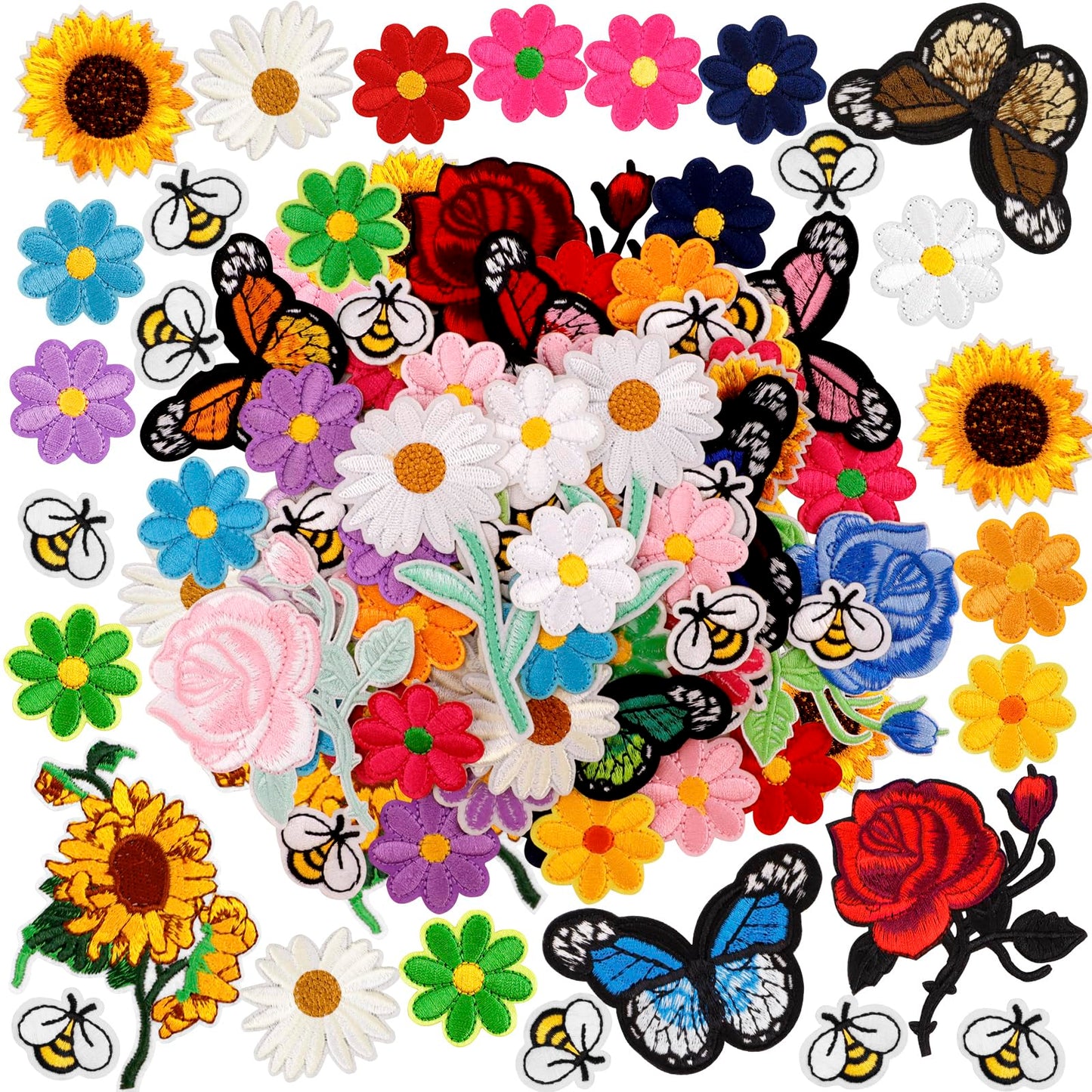 RETON 72 Pcs Embroidered Iron On Patches for Clothing, Butterfly Flower Iron On Patches Set, Bee Rose Daisy Embroidered Patches, Applique Patches for Clothes, Jackets, Jeans, Backpacks