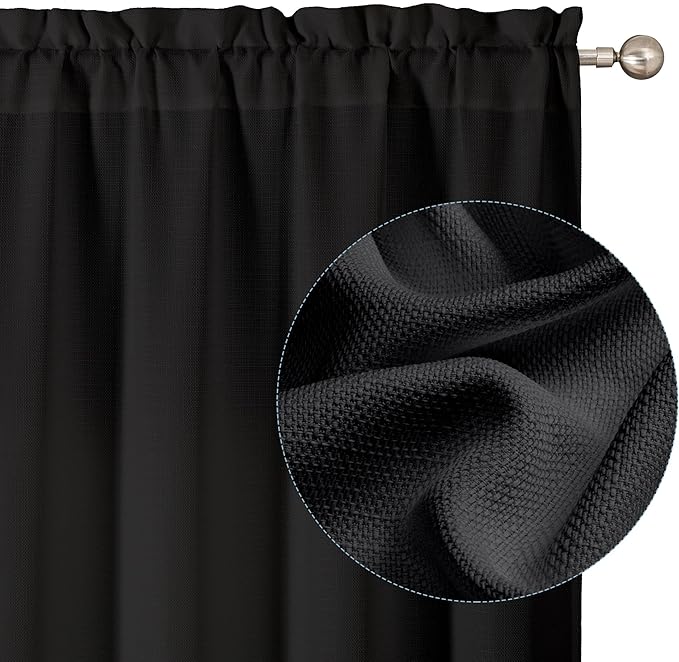 Chyhomenyc Black Curtains 72 Inch Length 2 Panels Set, Faux Linen Textured Semi Sheer Light Filtering Soft Airy Privacy Farmhouse Curtain Drapes for Living Room Bedroom, 40 Wx72 L Inches