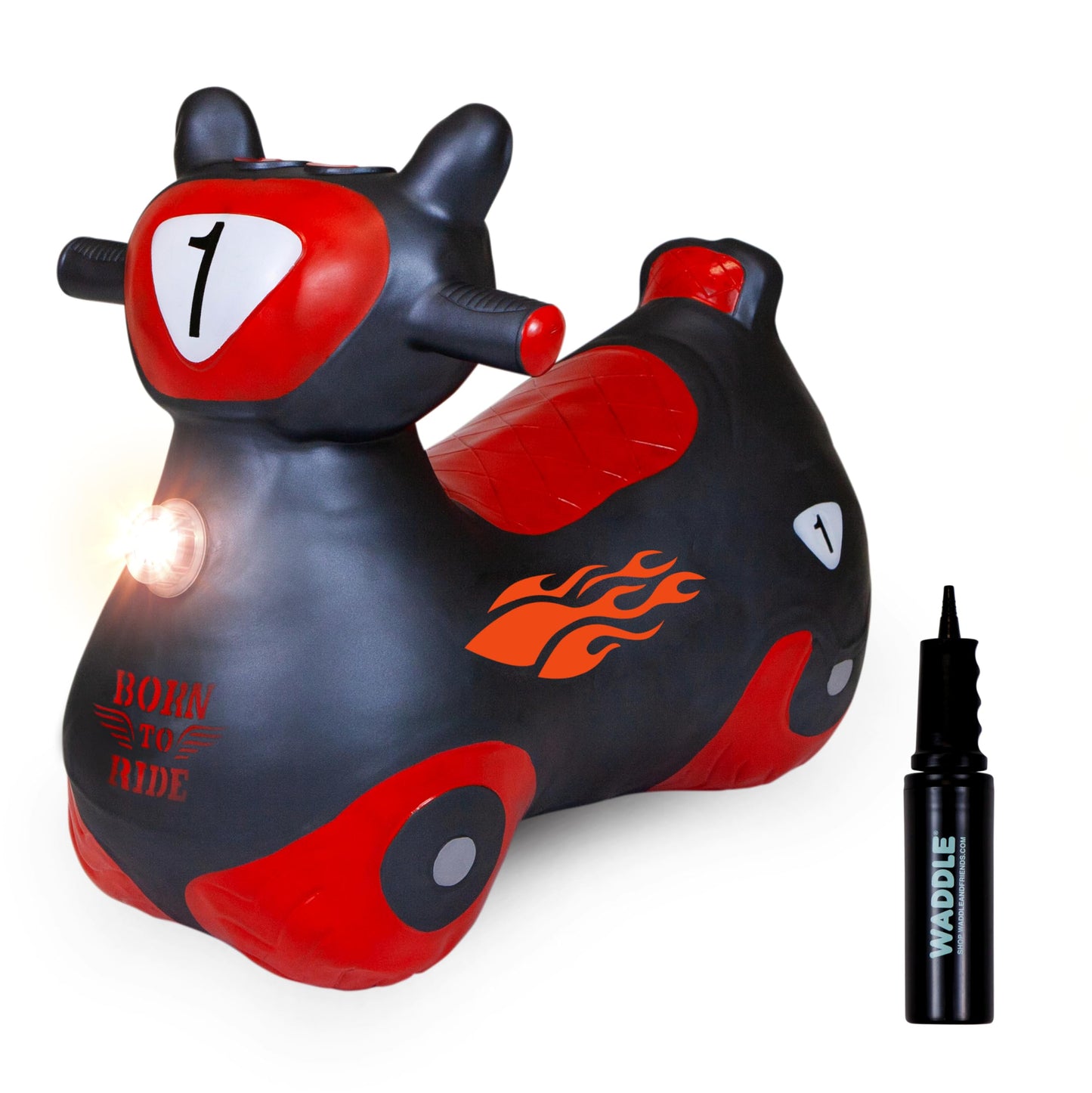 Waddle Bouncy Hopper Inflatable Hopping Toy Scooter, Indoors and Outdoor for Toddlers and Kids, Boys and Girls Ages 2 Years and Up (Black/Red Zoomer)