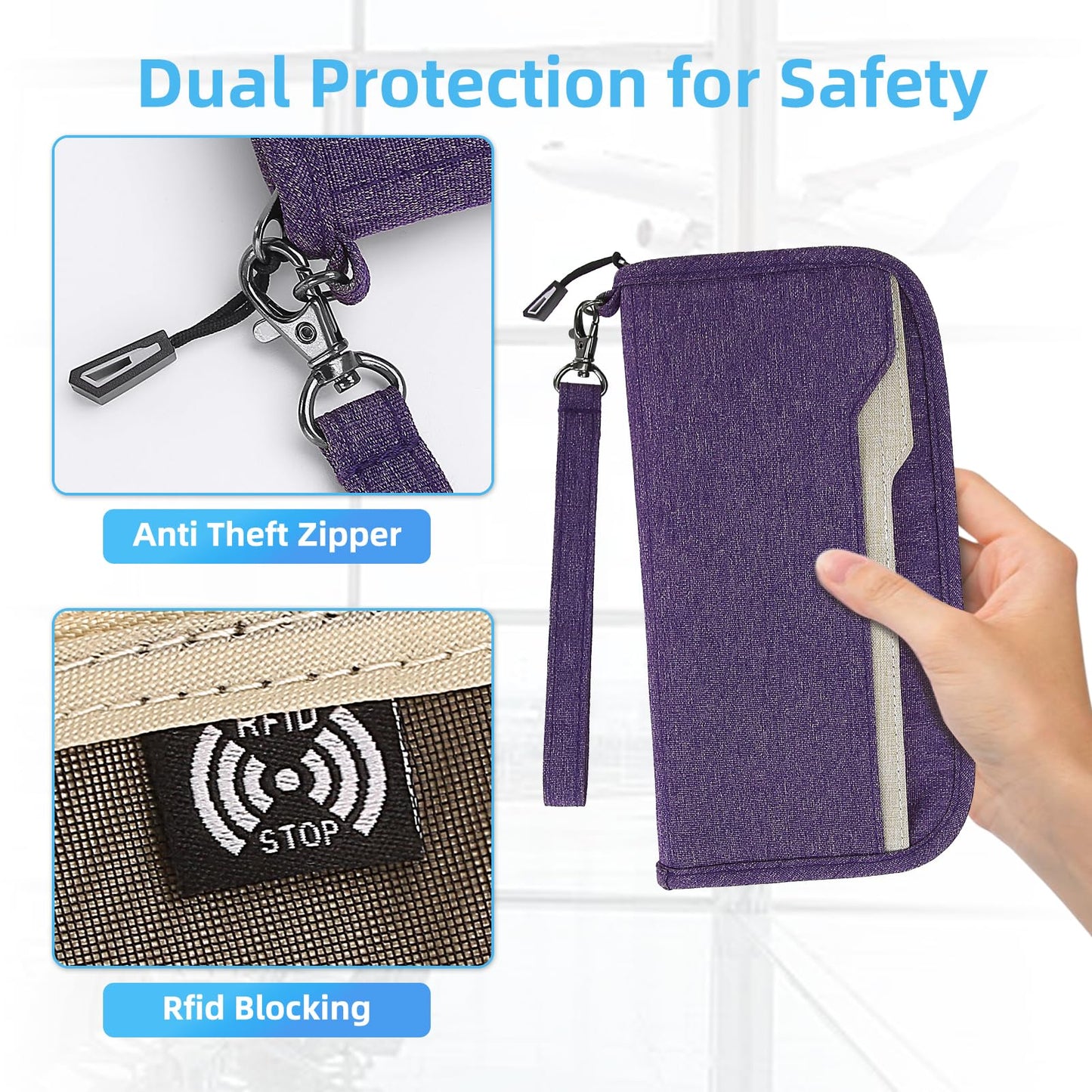 ZOPPEN Unisex Passport Wallet, Purple, Lightweight, Spacious, Scan Proof, Rfid Blocking, with Removable Keychain