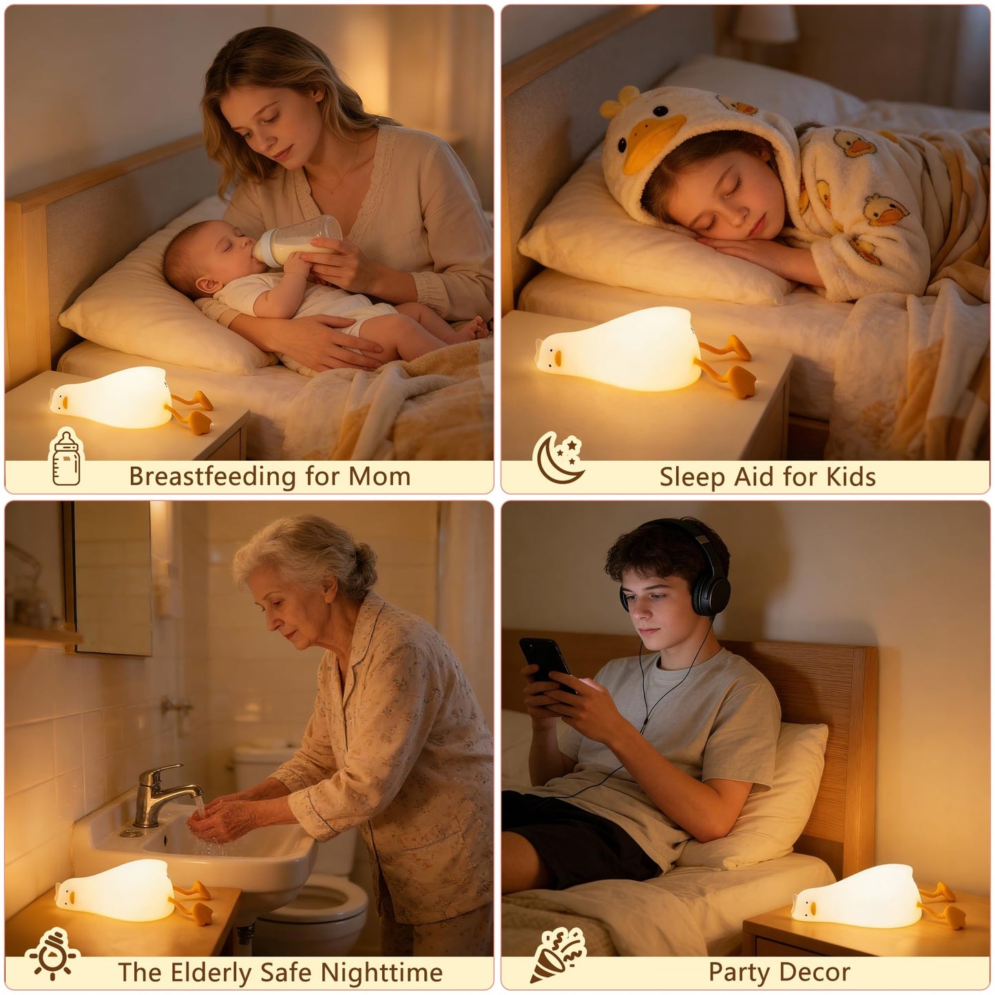 Lying Flat Duck Night Light,Cute White Elephant Gifts,Existential Crisis Duck Lamp,Silicone Squishy Animal Nursery Nightlight, Dimmable/Rechargeable Bedside Touch Lamp, Duck Gifts for Baby Kids Mom