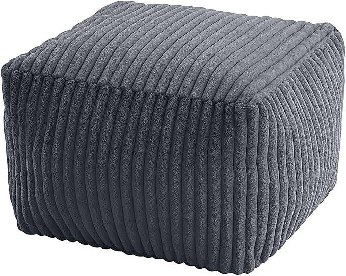 MeMoreCool Square Stuffed Pouf Ottoman Foot Rest, Stripe Furry Floor Pouf Foot Stool with Foam Chunk Filling, Soft Fluffy Stuffed Ottoman Footrest for Living Room, Faux Fur Grey