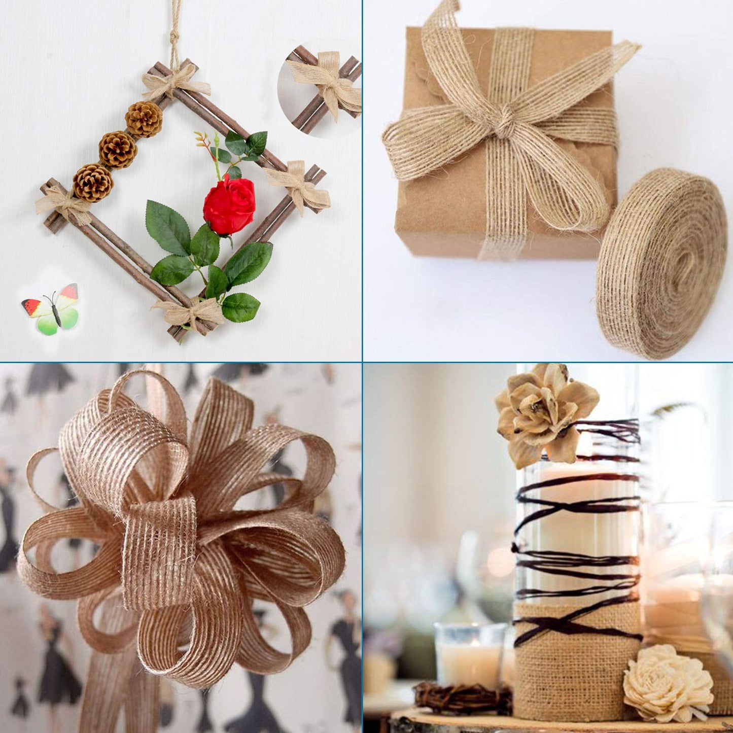 Pandahall 5 Rolls Natural Burlap Fabric Ribbon 1/4 inches Tan Jute Linen Ribbon Rolls for Party Decoration, DIY Crafts Gift Wrapping Christmas Making