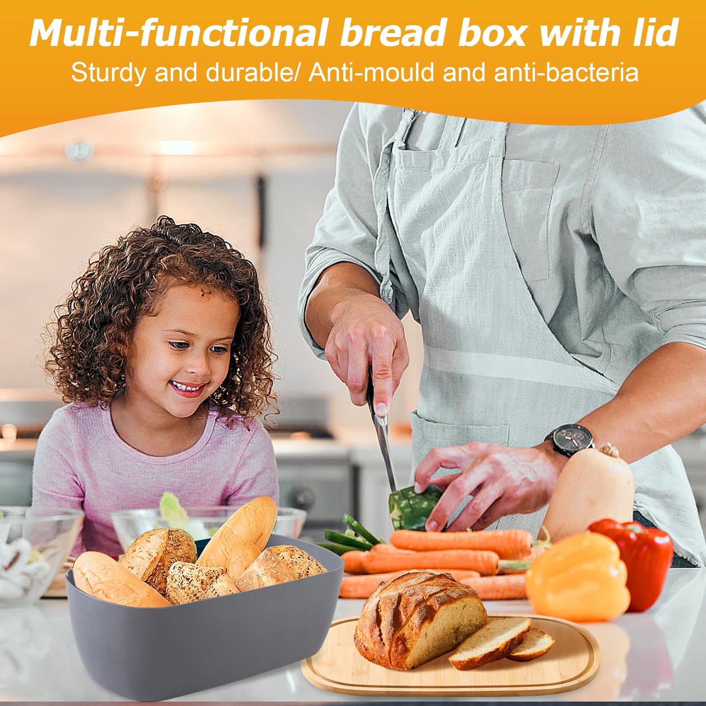 Nomotruc Bread Box For Kitchen Countertop,Bread Box with Cutting Board Lid Made with Bamboo Fiber,Bread Container Holder Keeper Keep Fresh I14.4x8.3x5.6 in……