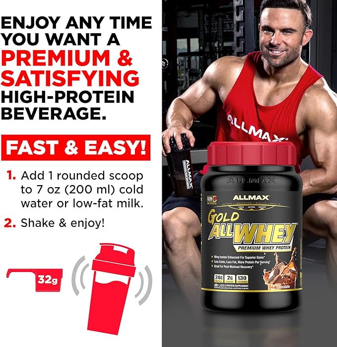 ALLMAX Nutrition - Gold ALLWHEY Protein Powder, Whey Protein Blend for Strength and Muscle Gains, Post Workout Recovery, Gluten Free, 24 Grams of Protein, Strawberry, 5 Pound