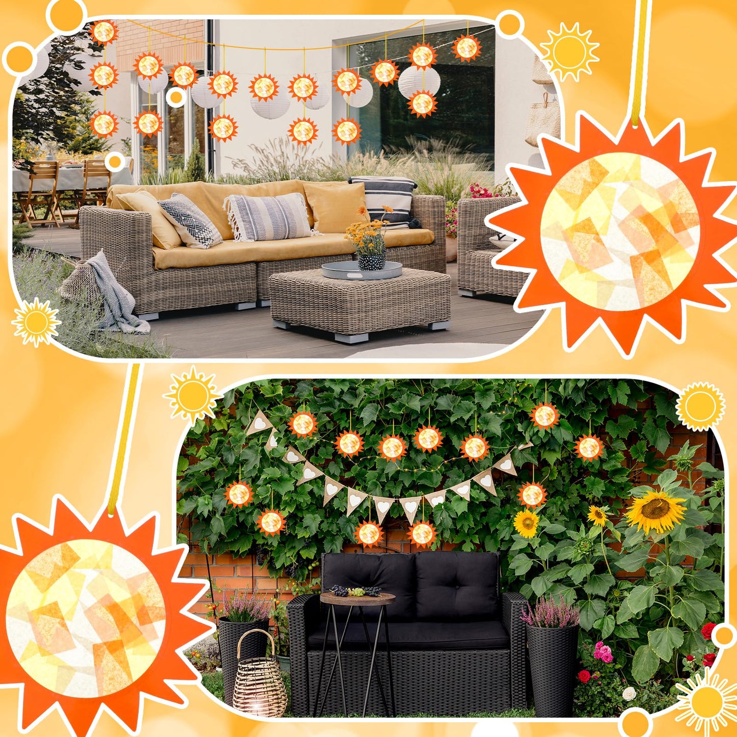 Colarr 24 Sets Sun Crafts Gold Sun Tissue Paper Crafts Kits DIY Summer Hanging Ornaments Suncatcher for Summer Home School Classroom Party Decoration Art Activity