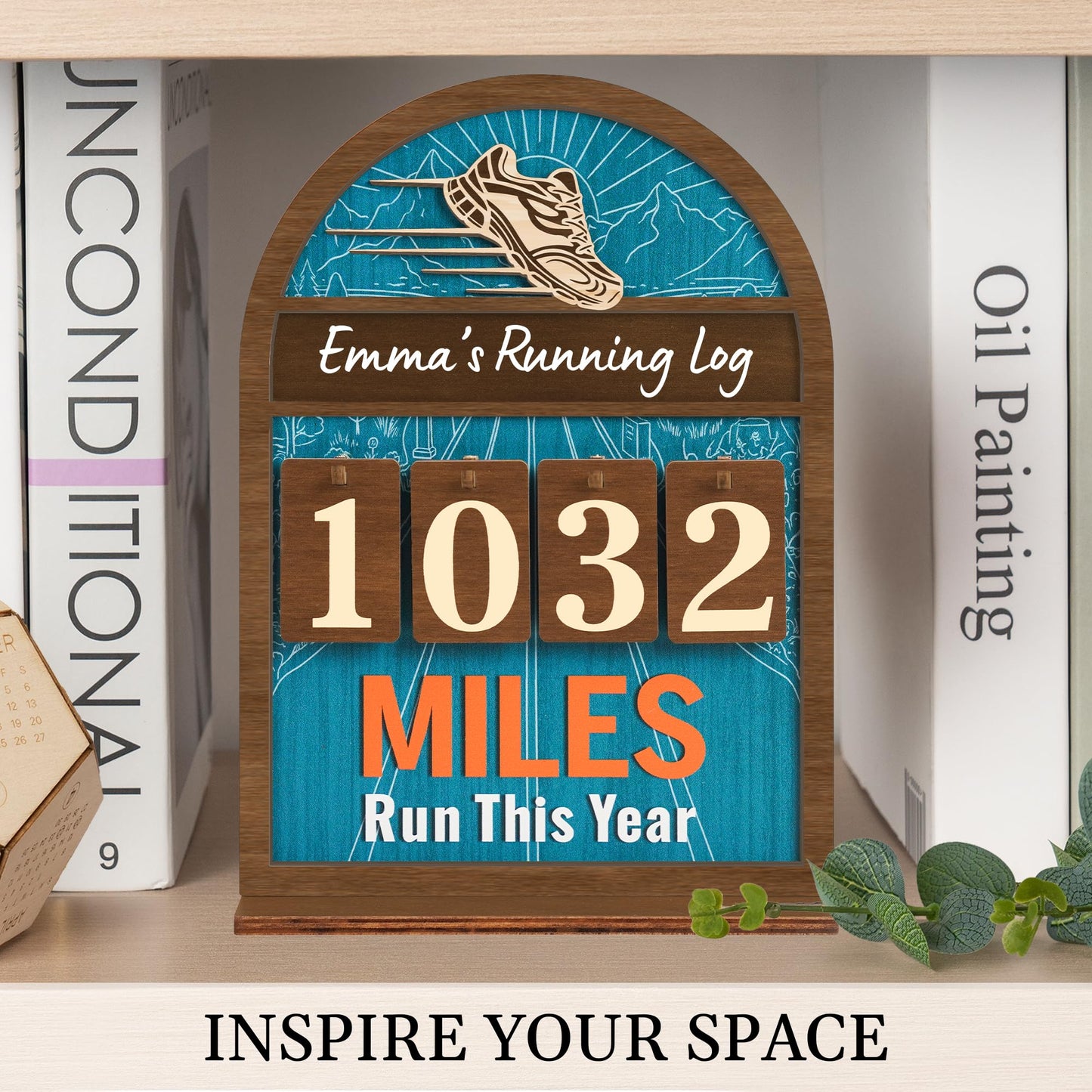 Personalized Miles Run This Year Tracker, Custom Wooden Running Log Counter, Unique Gifts for Runners Men Women, Cool Marathon Runner Gifts, Motivational Decor for Gym Home Workout Decor
