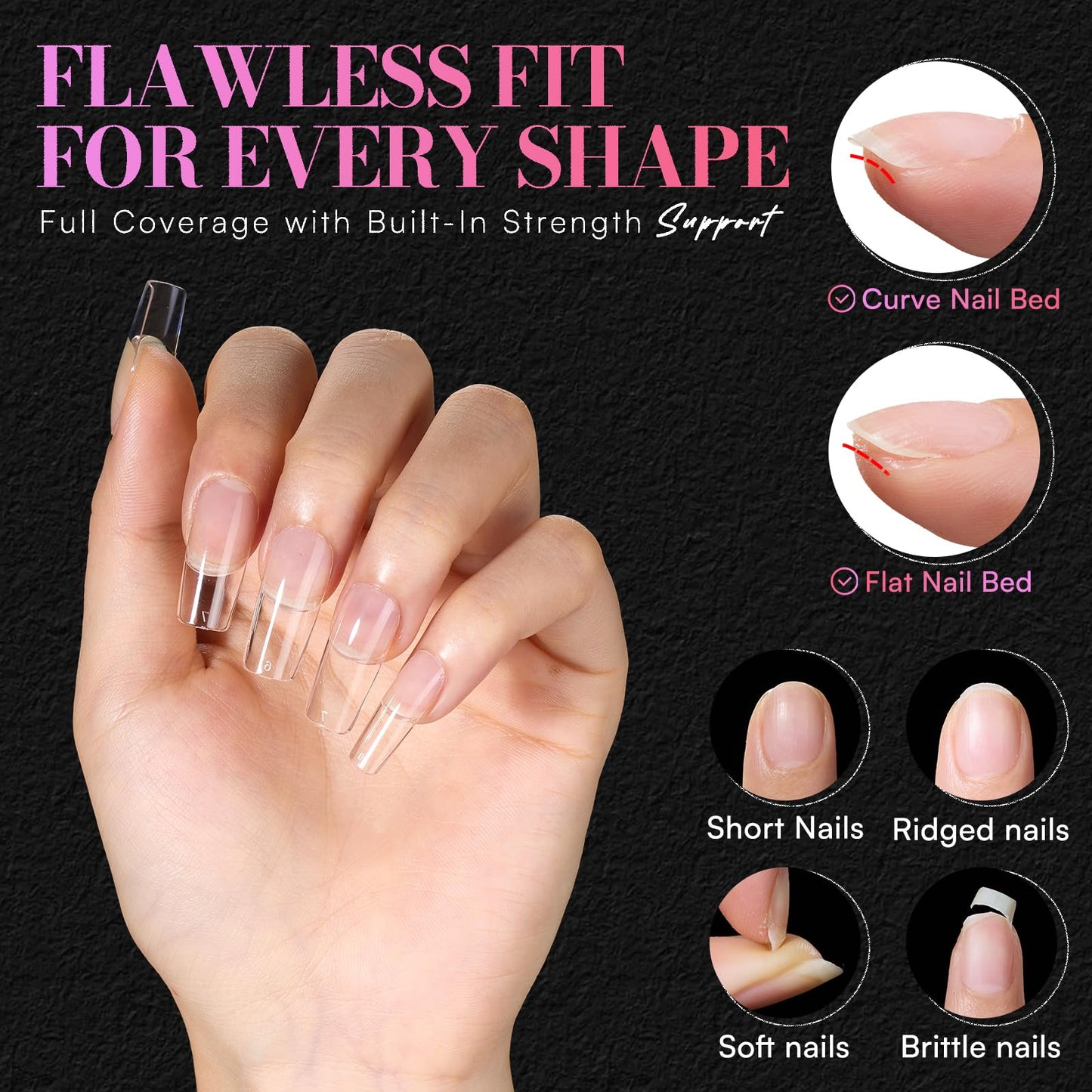 Makartt Medium Square Nail Tips: 240PCS, 13 Sizes, Half Matte, Clear Fake Nails Squoval Shapes - Full Cover Soft Acrylic Press On Nail Extensions Supplies Salon and DIY at Home