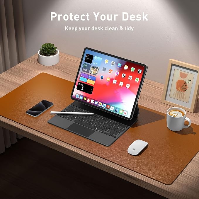 Aothia Leather Desk Pad Protector, Mouse Pad, Office Desk Mat, Non-Slip PU Leather Desk Blotter, Laptop Desk Pad, Waterproof Desk Writing Pad for Office and Home (Brown,31.5" x 15.7")
