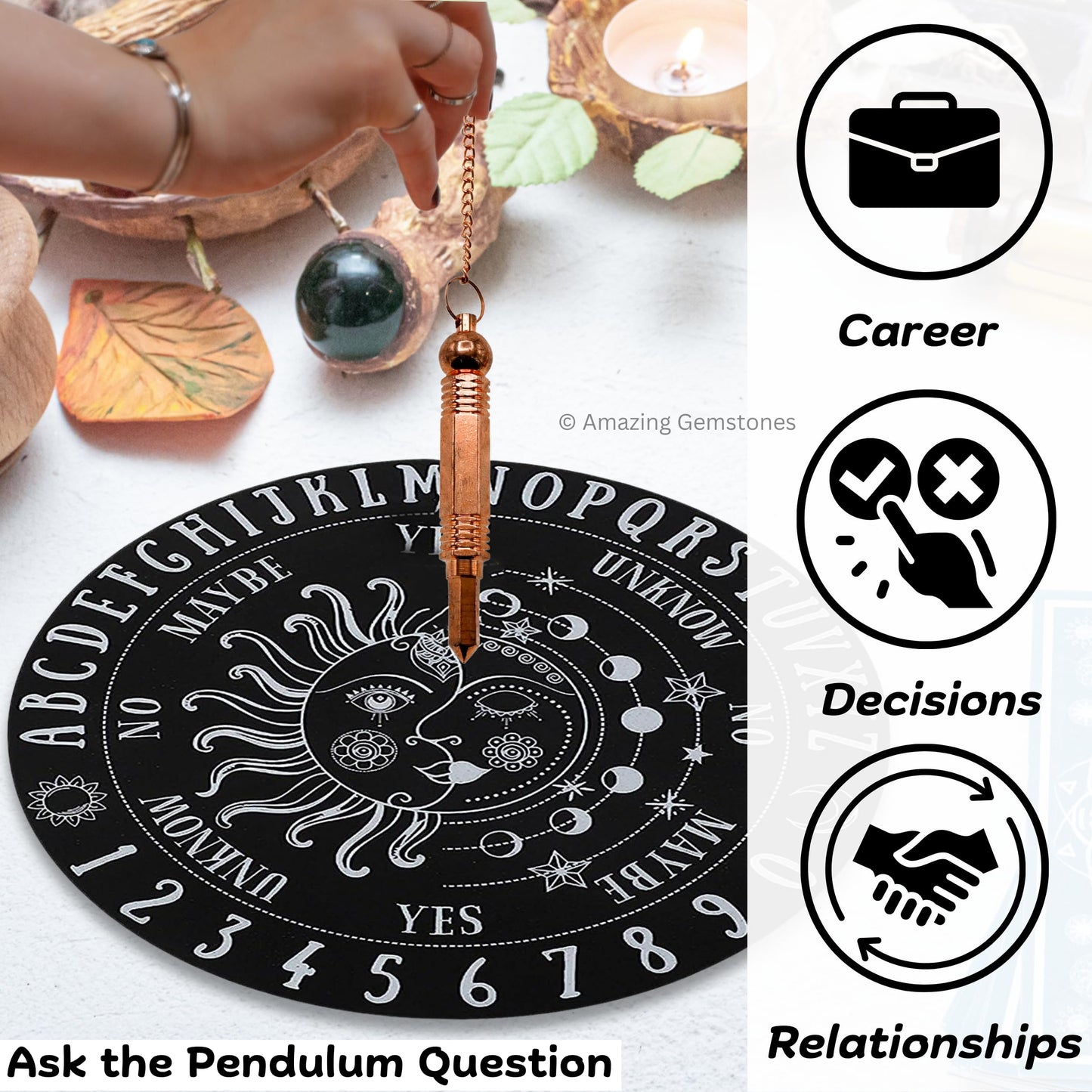 Healing Metal Pendulums for Divination, Rose Gold 3 Piece Steel Copper Pendulum High Energy Pendulo de Bronce Pendulos de Mesa MP14