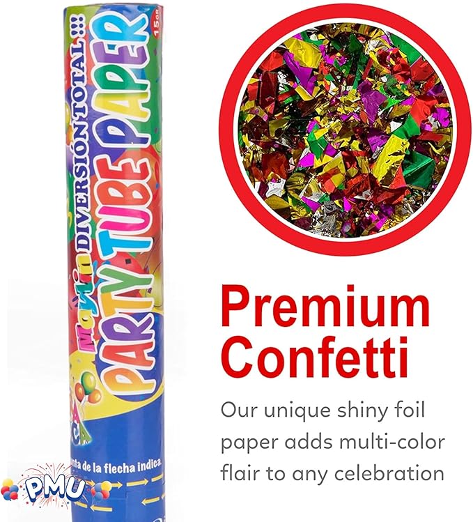 PMU Cannons Party Poppers - Confetti Blaster for Drive-by Birthdays-Celebrations, Graduation, Wedding, Christmas, New Year’s Eve - Party Poppers Confetti Shooters - 12 inch, Pkg/1