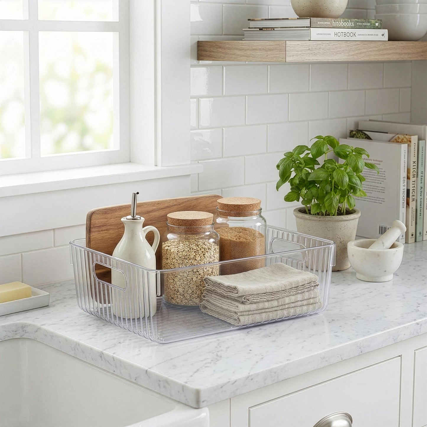 BINO | Plastic Storage Bins, Large | THE GATSBY COLLECTION | Clear Storage Bins for Organization | Pantry Organizers | Kitchen Organizer | Fridge & Freezer Organizer | Cabinet Plastic Containers