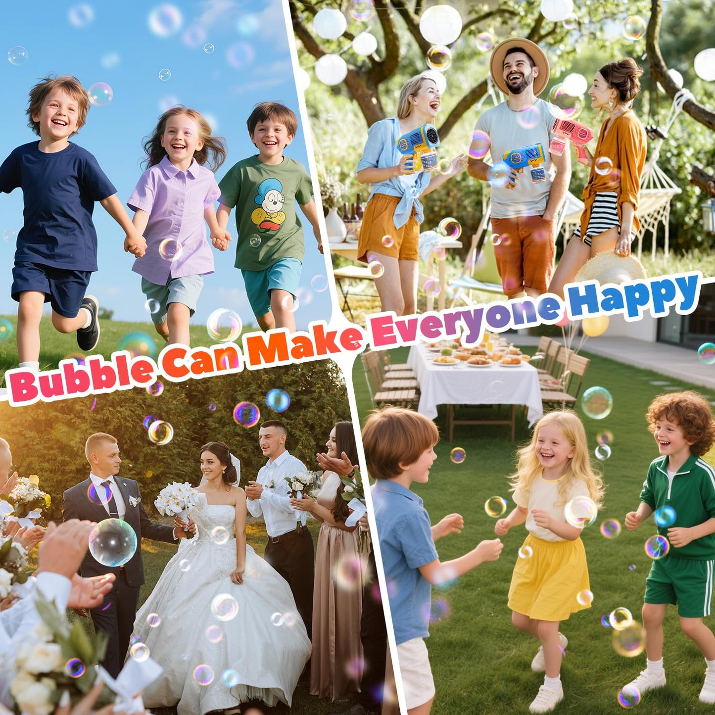 EagleStone 2 Pack Bubble Guns with 4 Bottles Solution, Automatic Bubble Machine Blaster for Kids & Adults – Light Up Summer Toy for Outdoor, Birthday Gifts, Easter, Wedding Party Favor Bubble